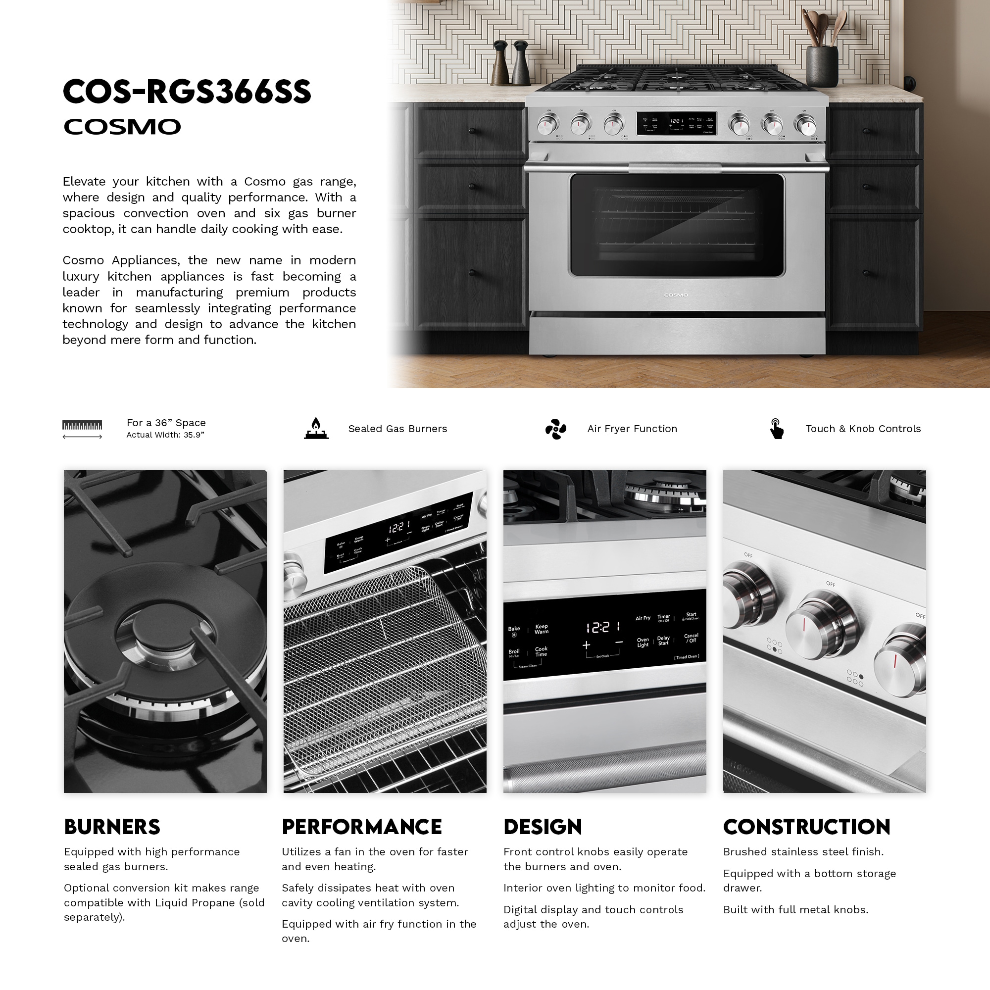 Cosmo COS-RGS366SS Freestanding-Gas-Ranges - View #3