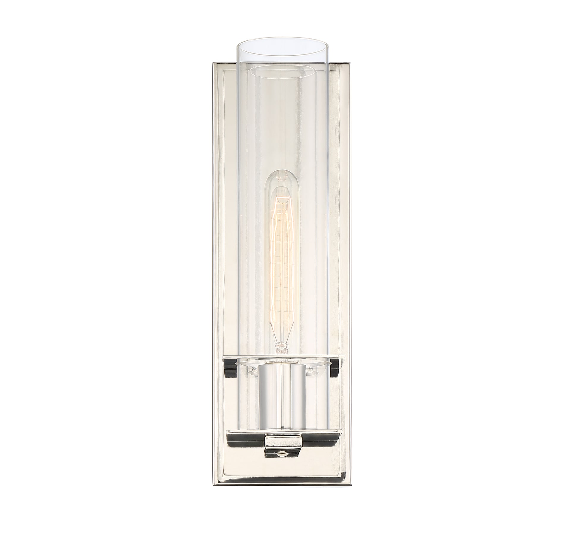 Hartford Polished Nickel Cylinder Wall Sconce with Clear Glass