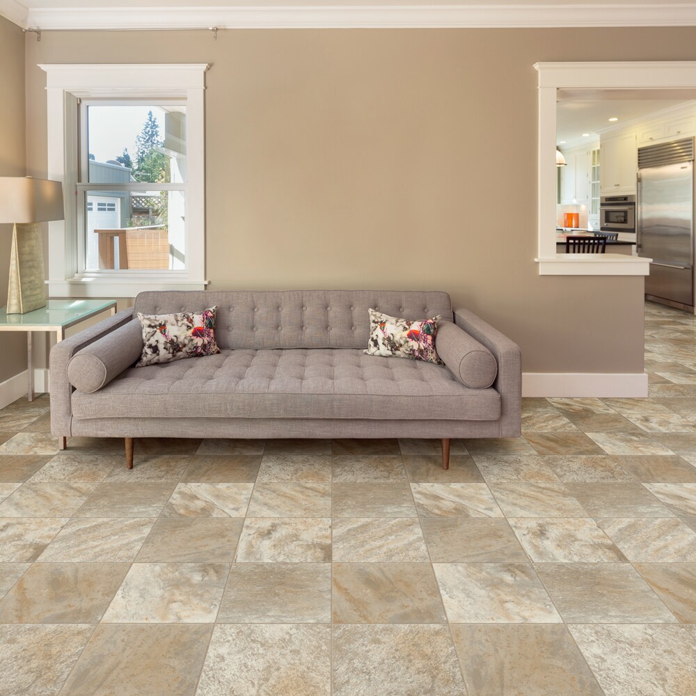 TrafficMaster Travertine Grey Stone Residential Vinyl Sheet Flooring 12ft. Wide x Cut to Length