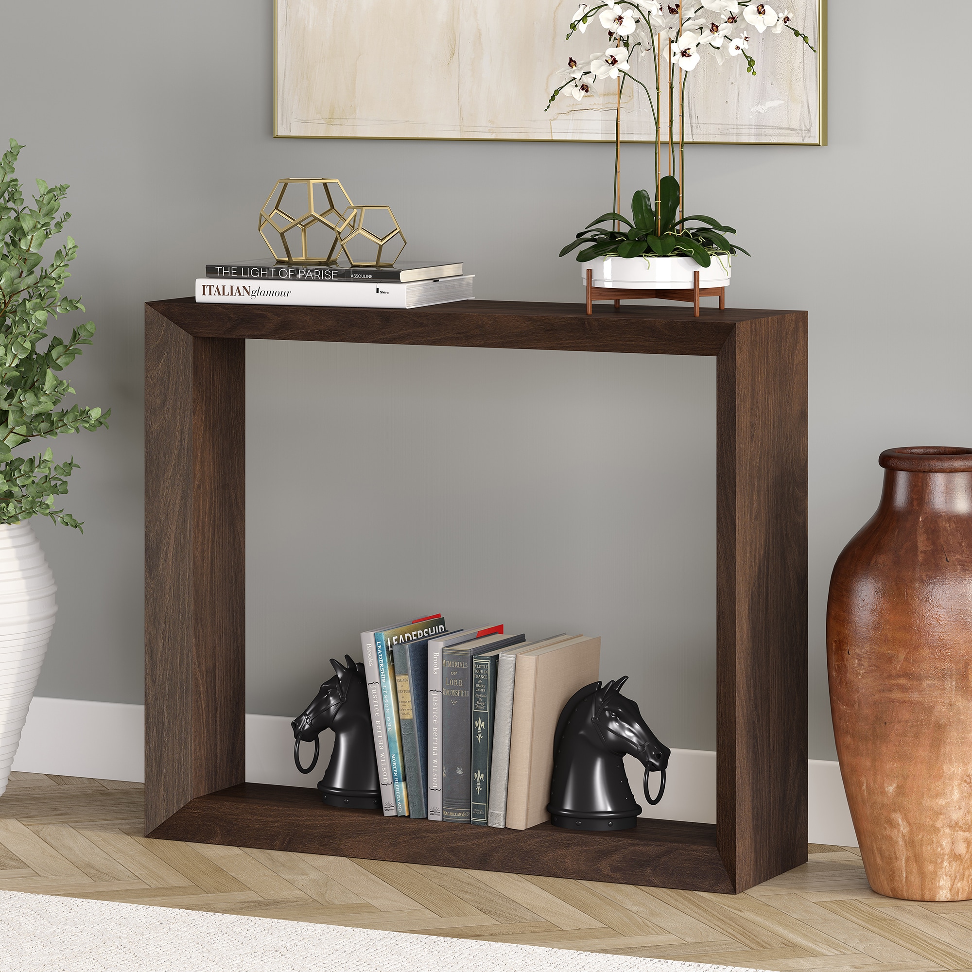 Alder Brown 36" Minimalist Rectangular Wood Hallway Table