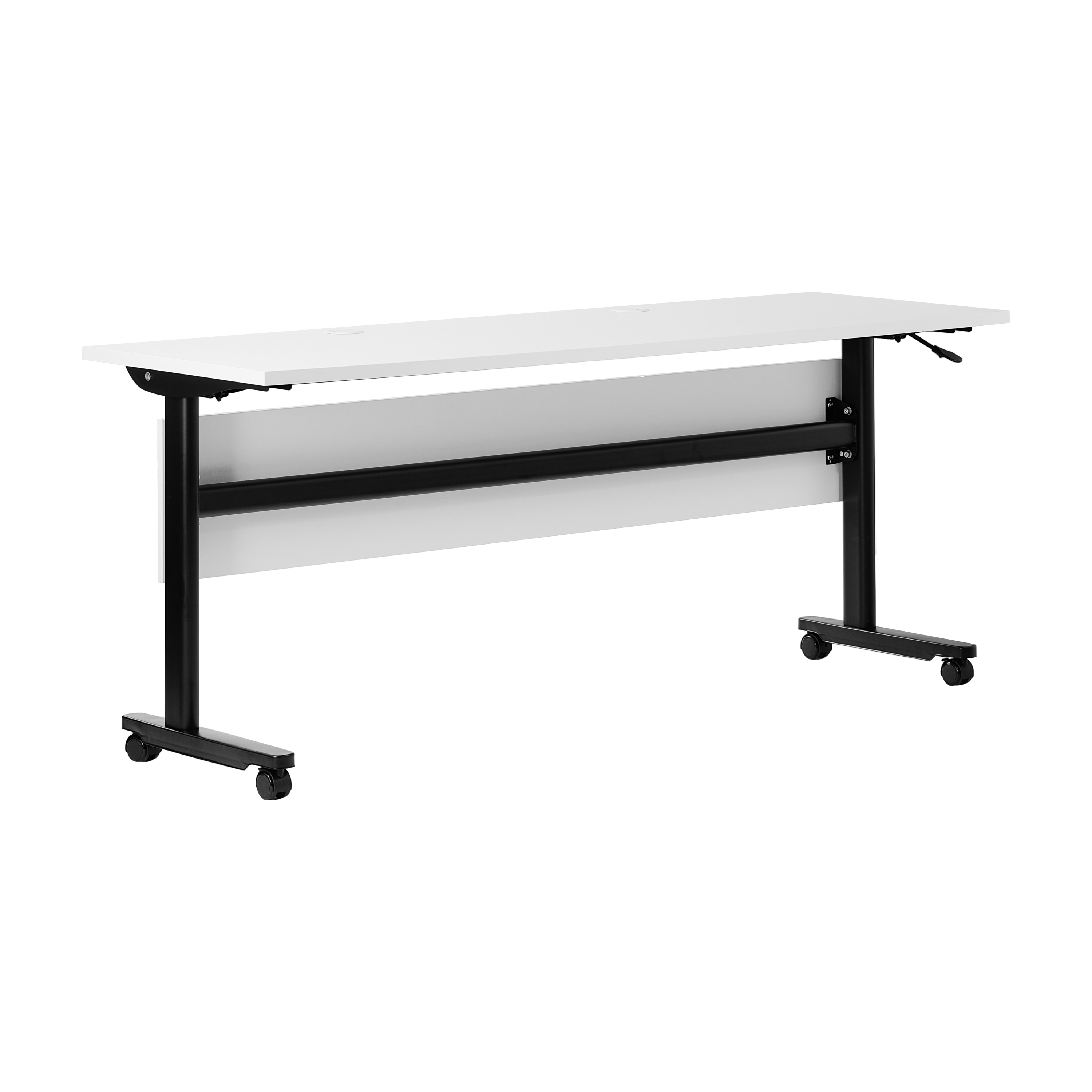 Flash Furniture 196861166266 Palmer Commercial Grade 72-in x 24-in Heavy-Duty Nesting Flip Training Table with T-Legs; Modesty Panel; 1-in Thick White Tabletop; and Black Steel Frame
