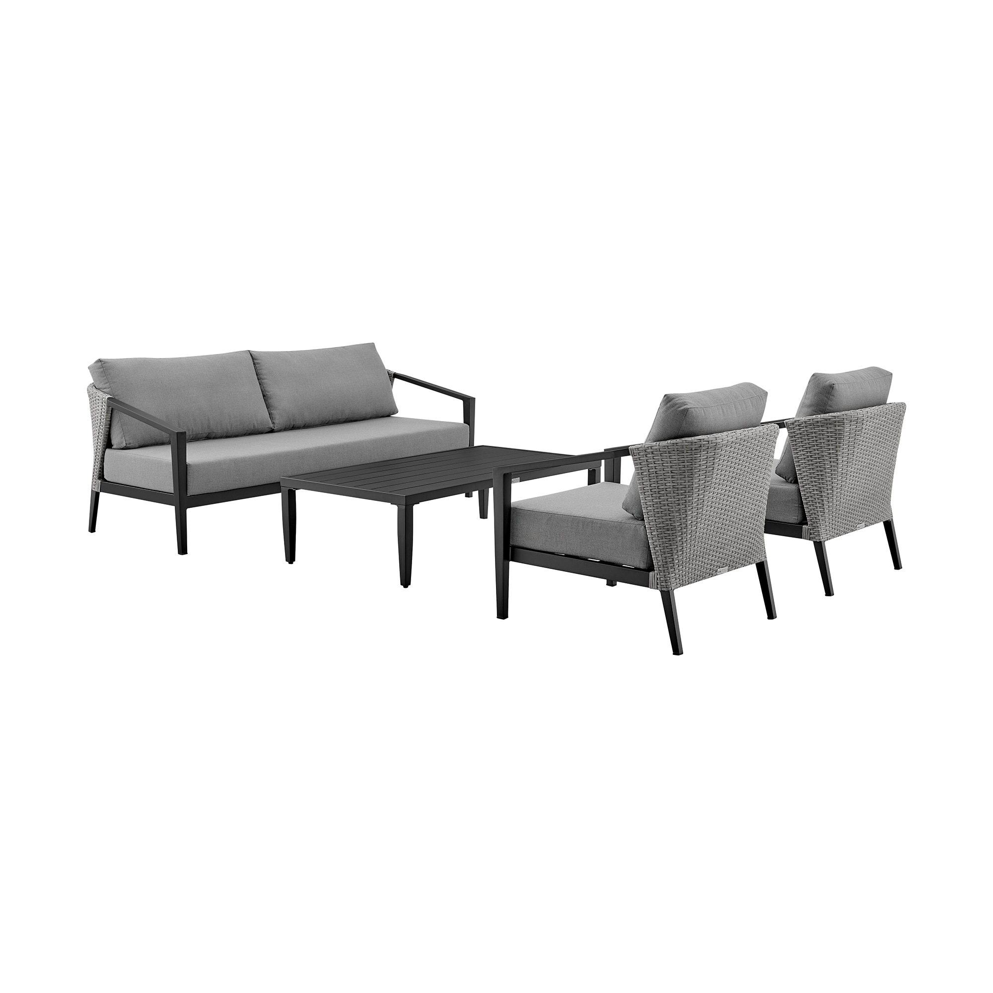 Armen Living SETODPFGR 4 -Piece Wicker Patio Sofa Conversation Set with Gray Cushions