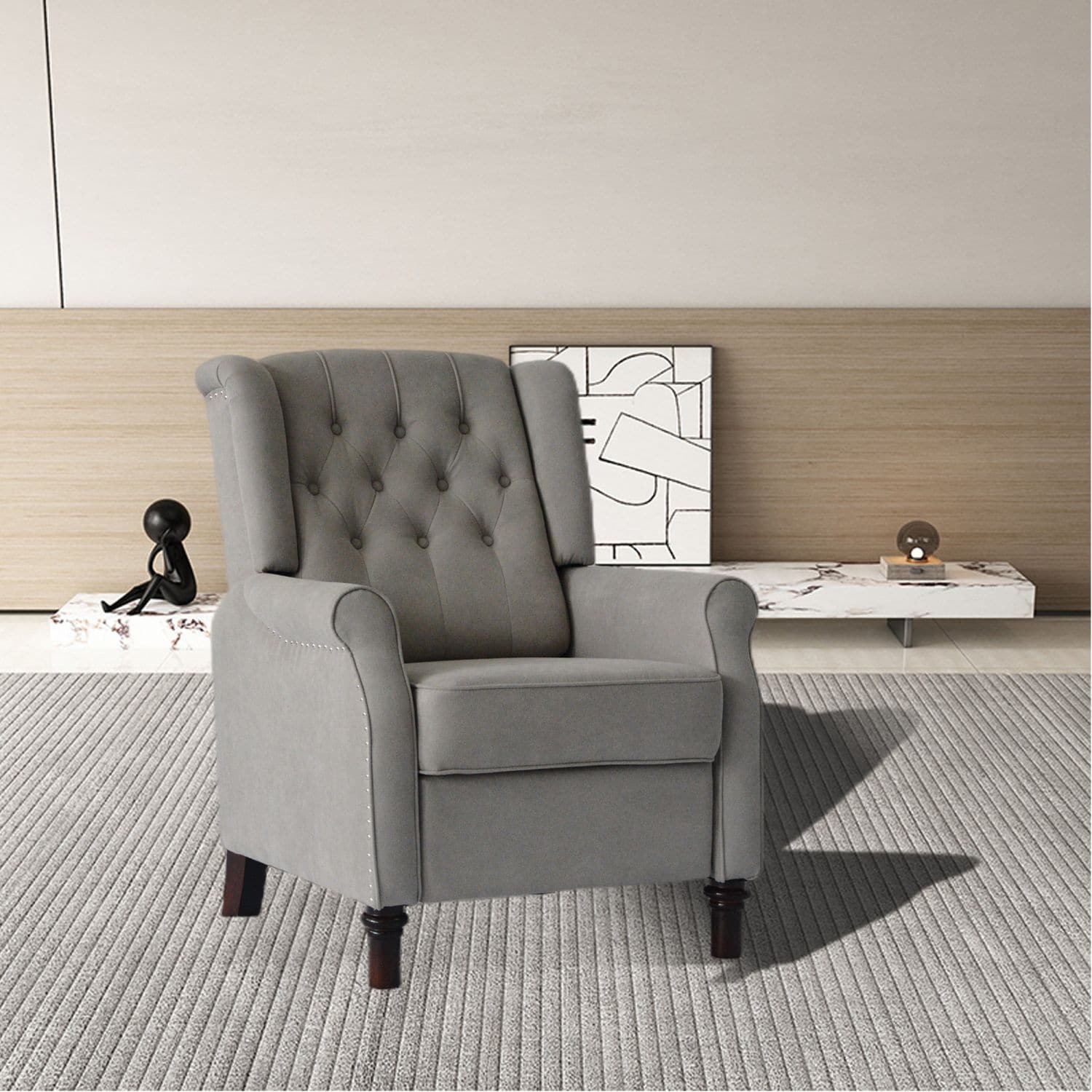 Gray best sale tufted recliner