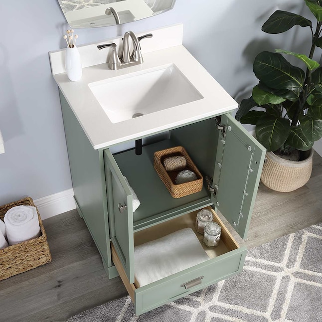 Allen Roth Leeland 24 In Sea Green Undermount Single Sink Bathroom Vanity With White Engineered Stone Top The Vanities Tops Department At Com - What Is Another Word For A Bathroom Vanity Unit With Shower