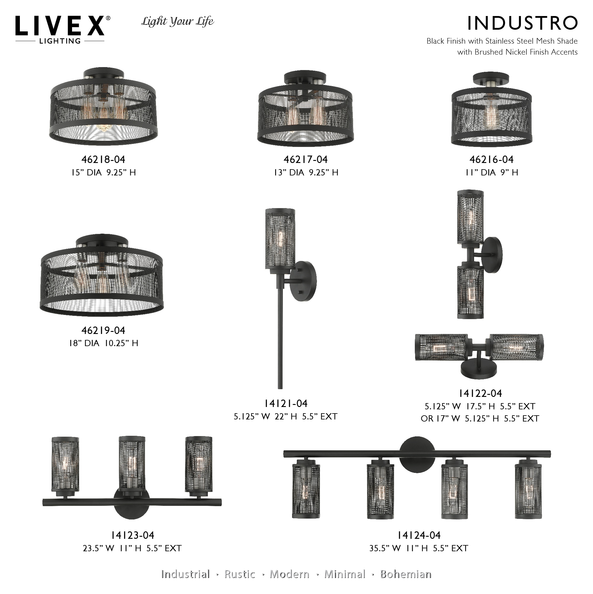 Industro Sleek 4-Light Black and Brushed Nickel Outdoor Vanity Sconce