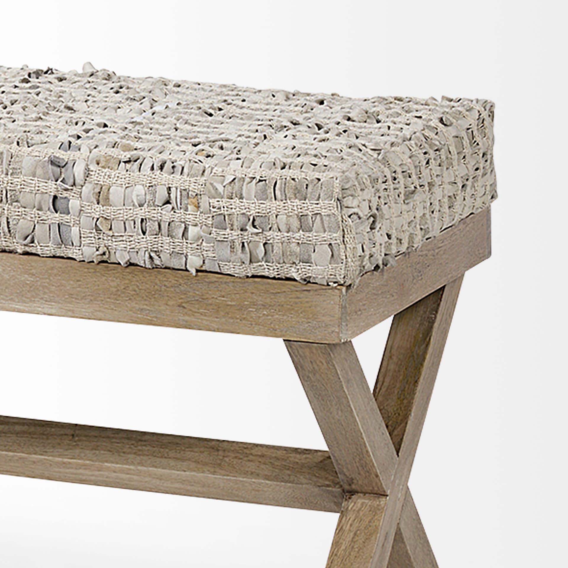 Solis II Light Brown Mango Wood and Beige Woven Leather Accent Bench