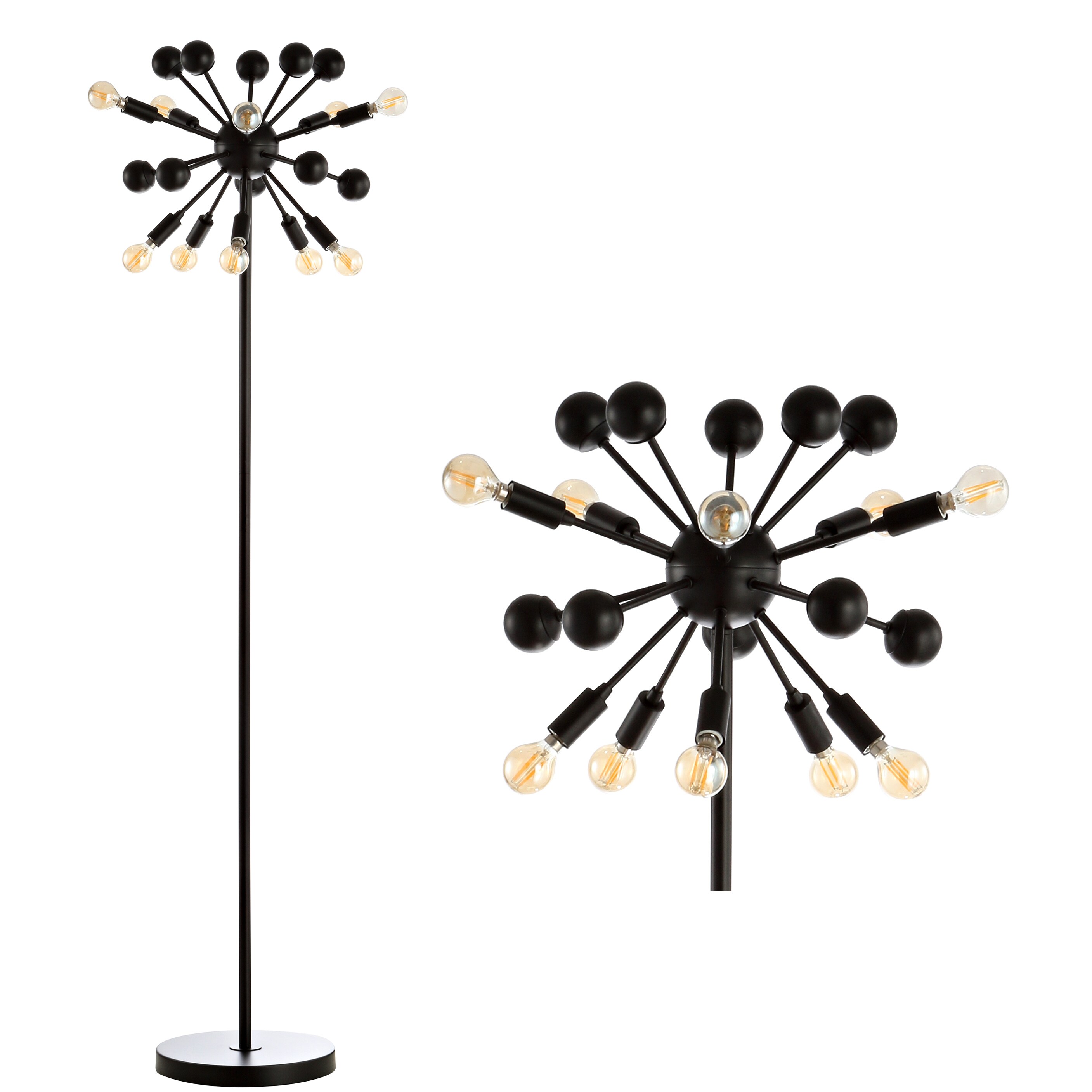 JONATHAN  Y JYL9049A Orbit 10-Light Metal Modern Sputnik Mid-Century 63-in Black Multi-head Floor Lamp with No shade Shade