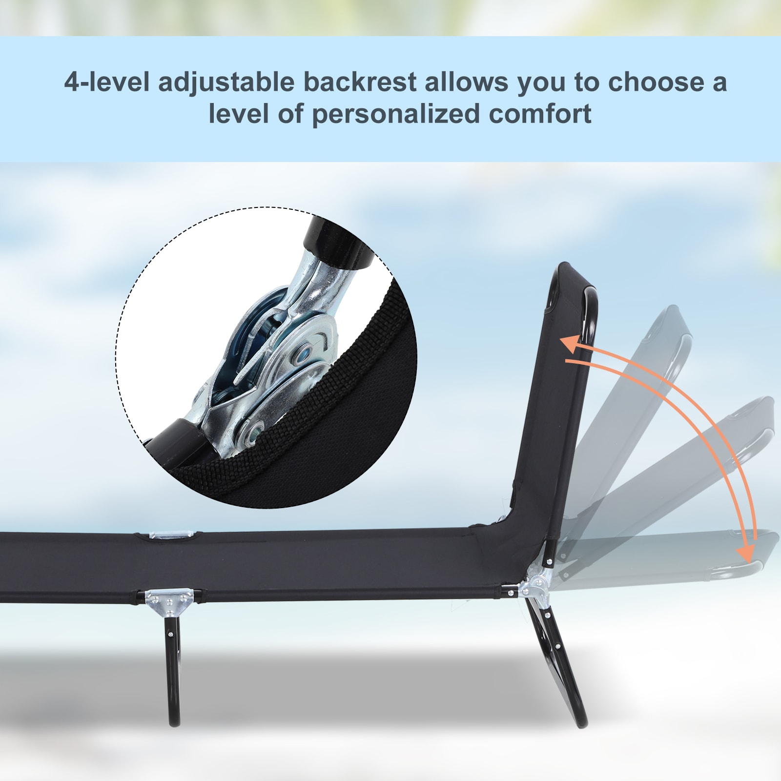 Beachside Bliss Black Oxford Foldable Chaise Lounge with 5-Position Backrest