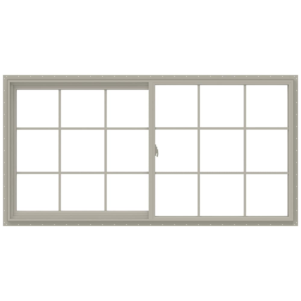 JELD-WEN LOWOLJW138500738 V-2500 71-1/2-in x 35-1/2-in Desert Sand Exterior Desert Sand Interior Left-Handed Vinyl Sliding Window Annealed Glass with Grids (Full Screen Included)