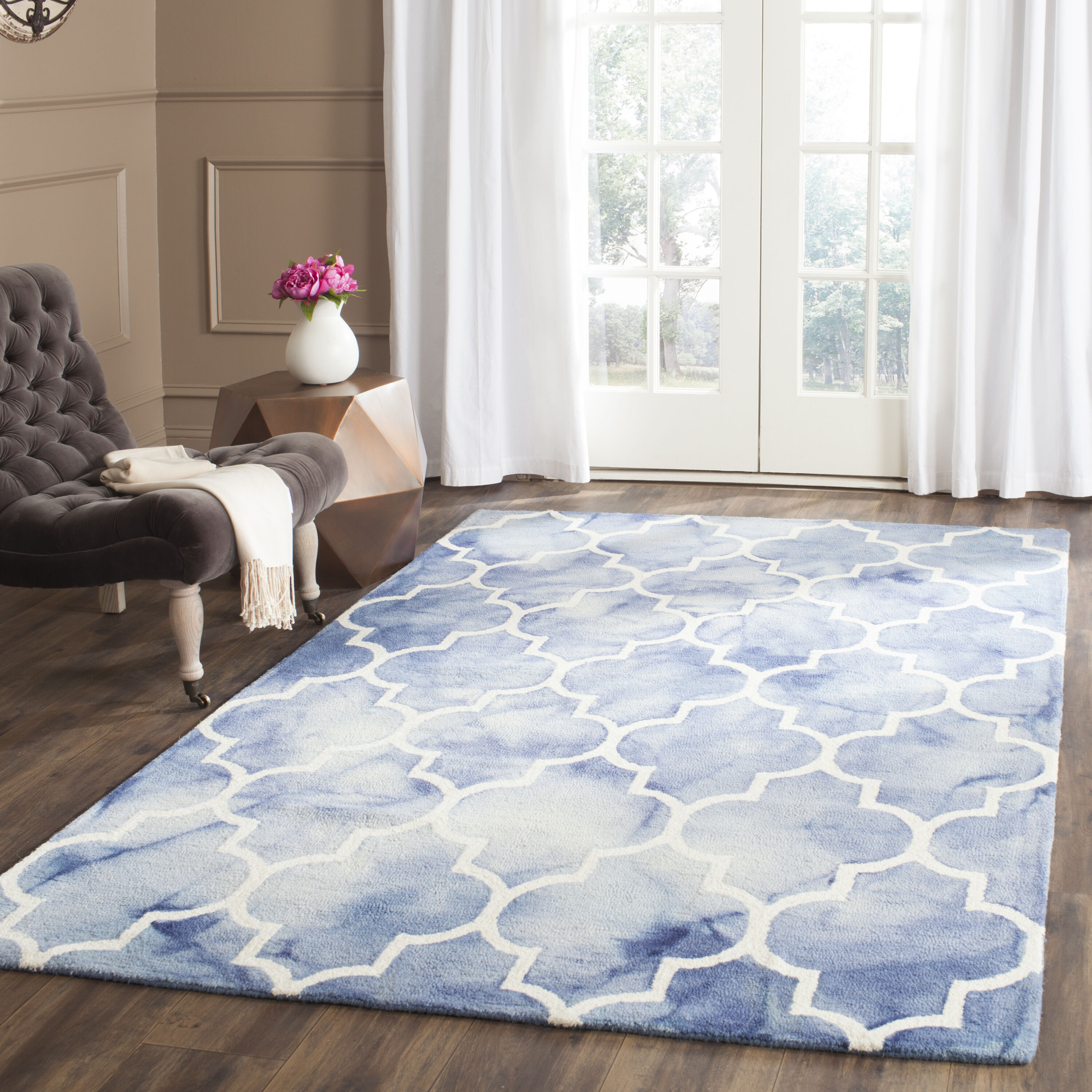 Safavieh DDY535K-24 Dip Dye Dorinda 3 x 4 (ft) Tufted Wool Blue/Ivory Rectangular Indoor Trellis Bohemian/Eclectic Throw rug