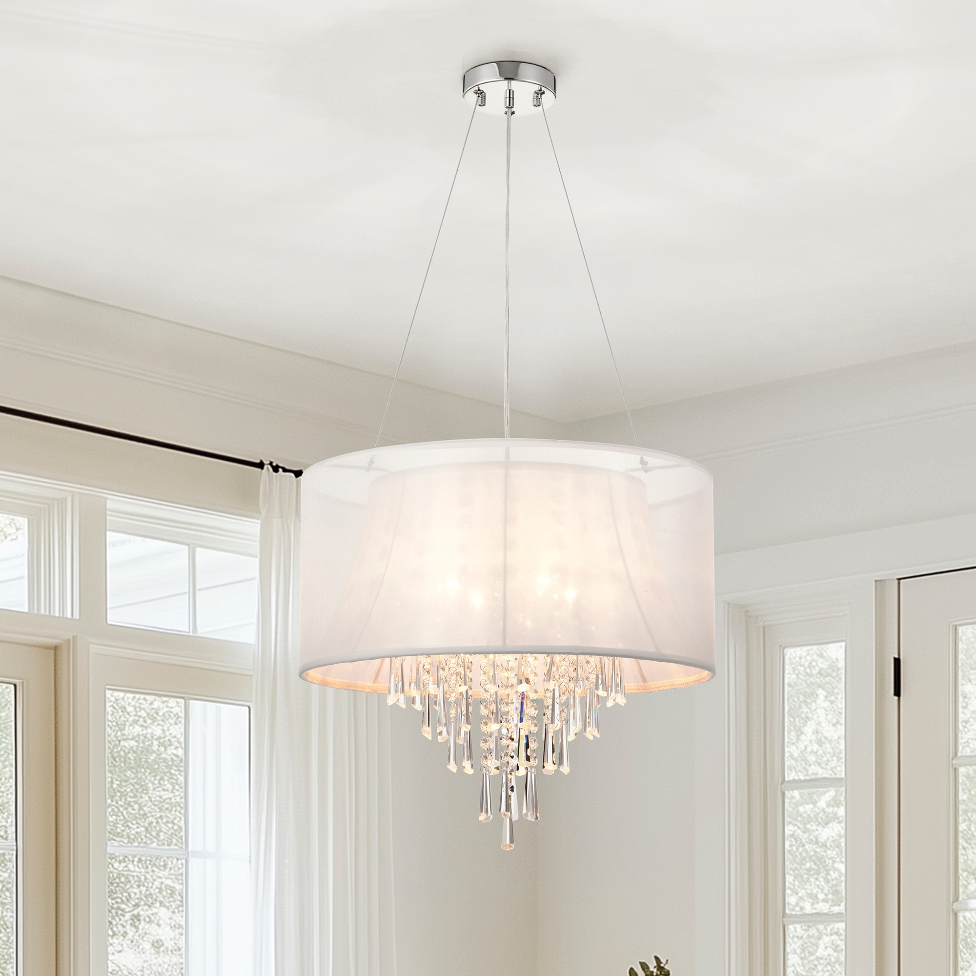 Chrome 4-Light Drum Chandelier with Crystal Accents