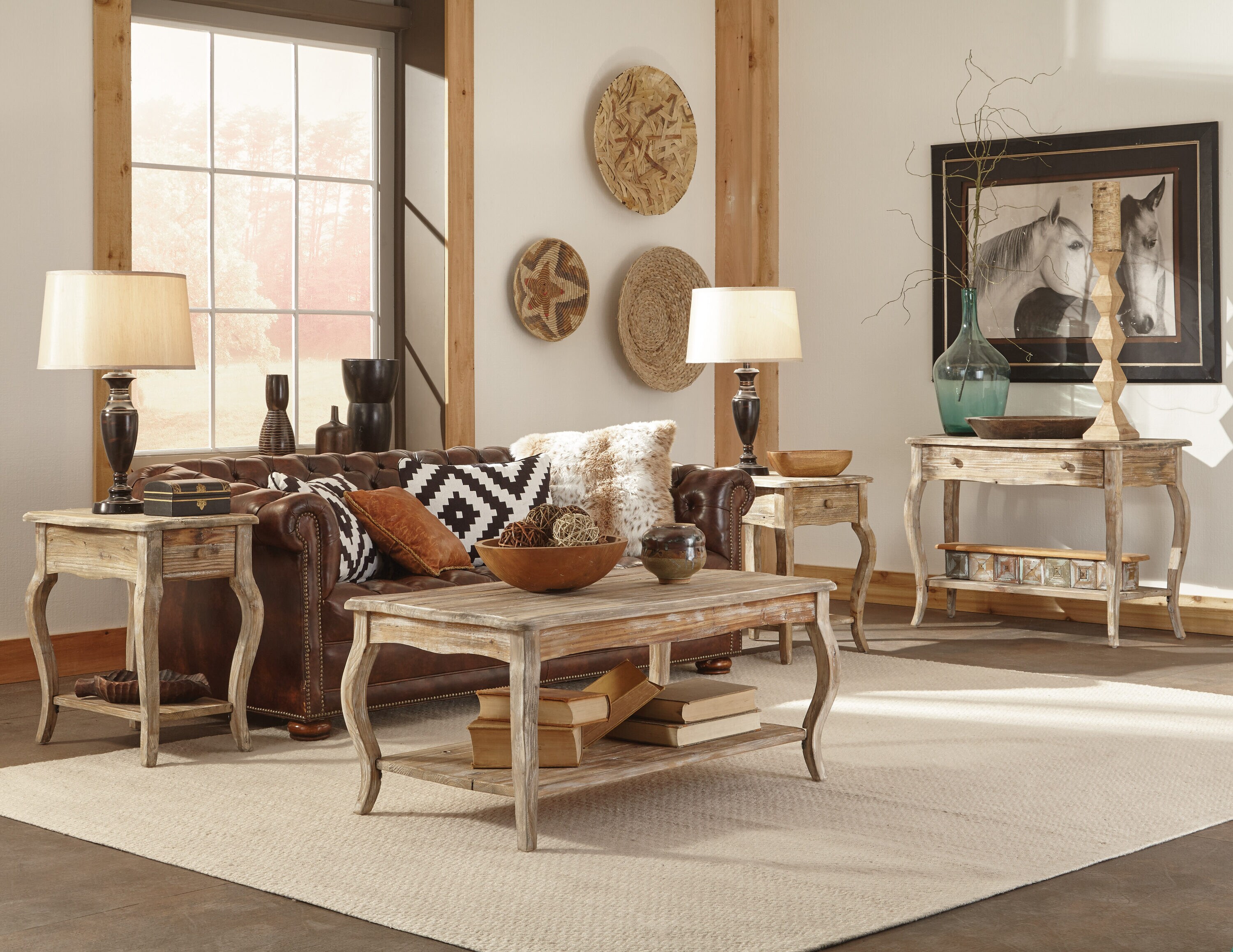 Rustic Reclaimed Wood Round End Table in Driftwood Brown