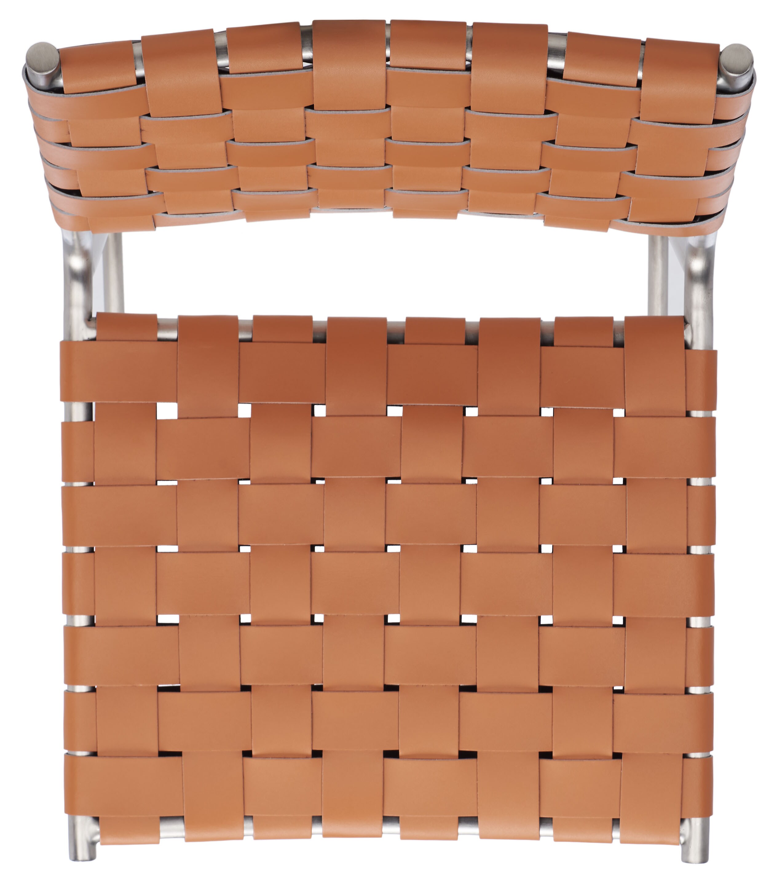 Cognac Leather and Silver Metal Saddle Counter Stool