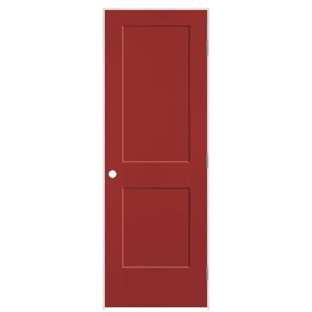 Masonite 896026 28-in x 80-in Barn Red Solid core 2-panel square Left hand Smooth Prefinished Molded composite Flat Jamb Single Prehung Interior Door