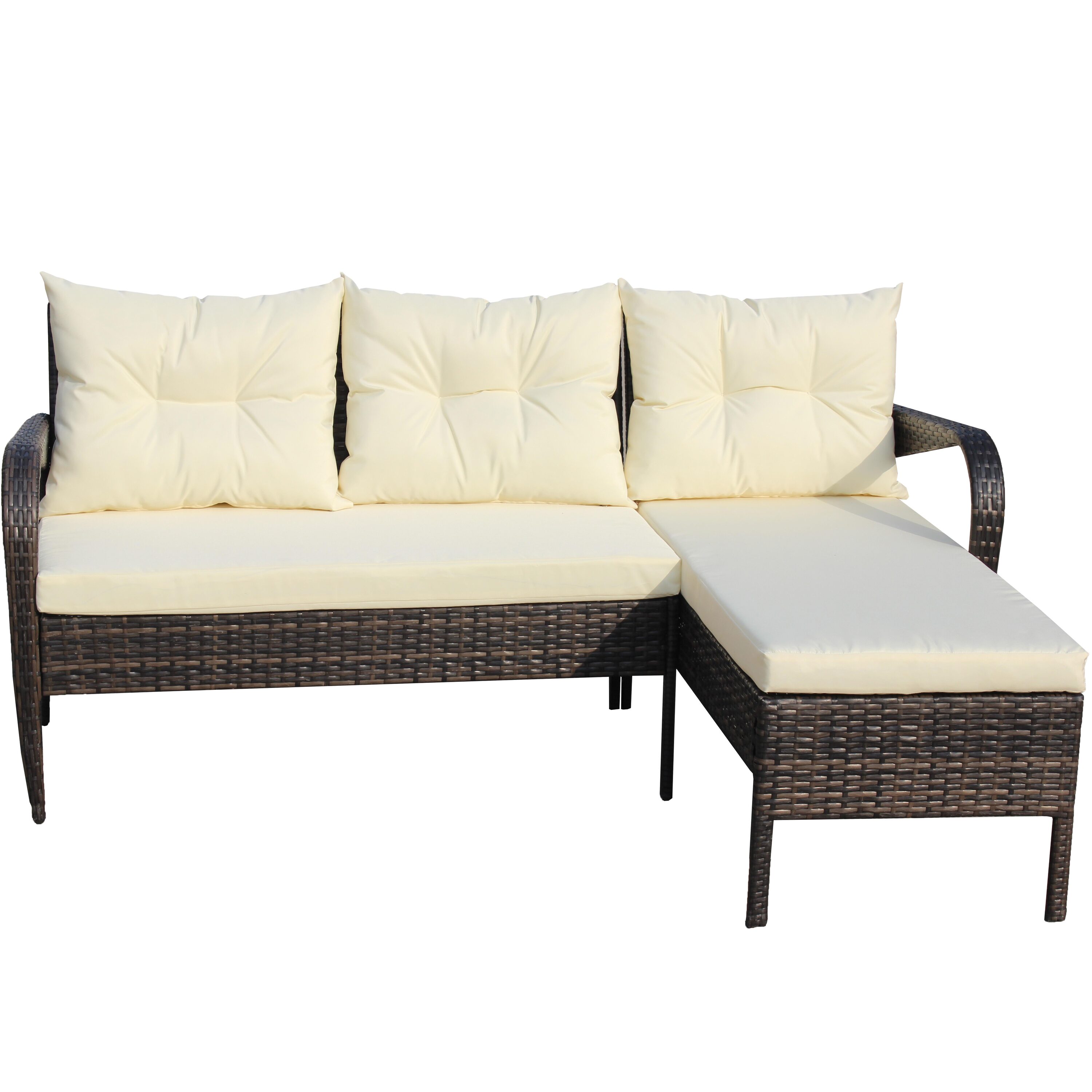 BABOOM BOM-966894-OR Outdoor Patio Ratten Furniture Set 2 -Piece Rattan Patio Sofa Conversation Set with Off-white Polyester Cushions