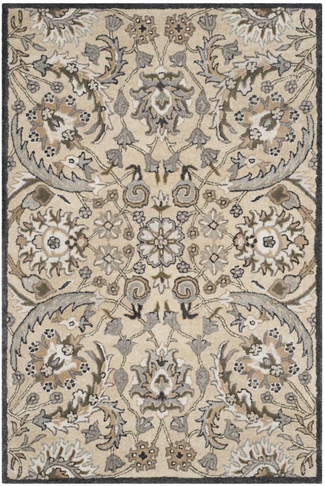 Beige and Multi 4' x 6' Hand-Tufted Wool Area Rug