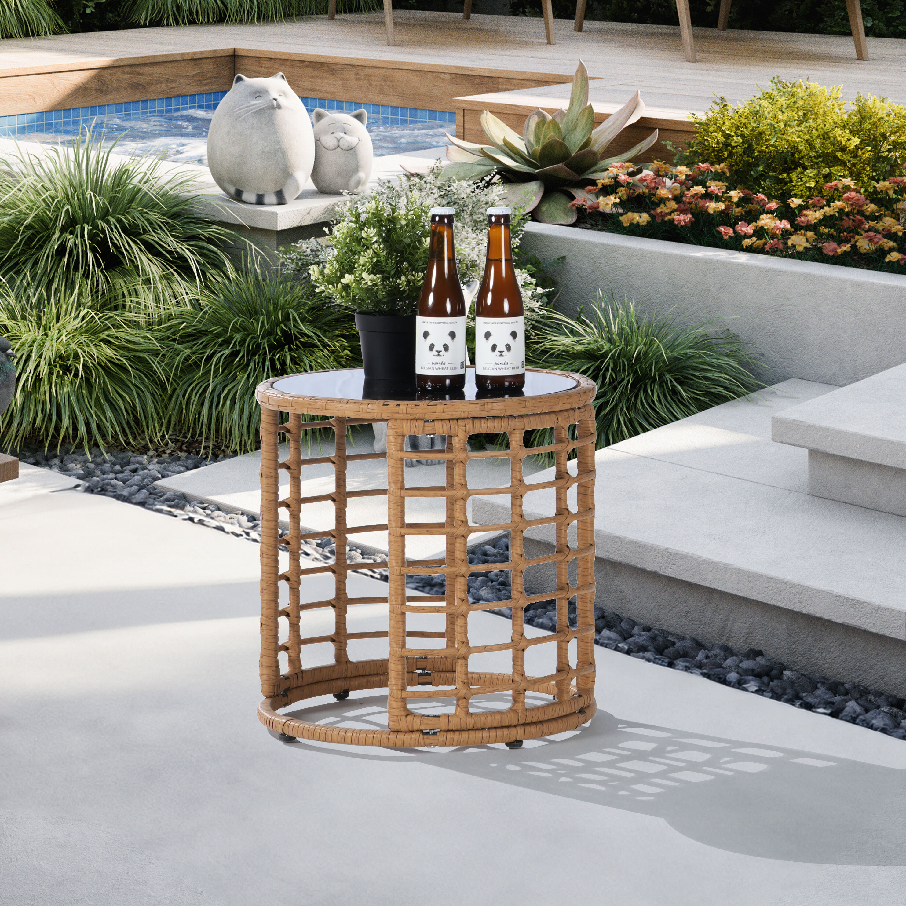SANSTAR L-JDC-TB-GY-V1 Patio Table Round Wicker Outdoor End 15.8-in W x 15.8-in L