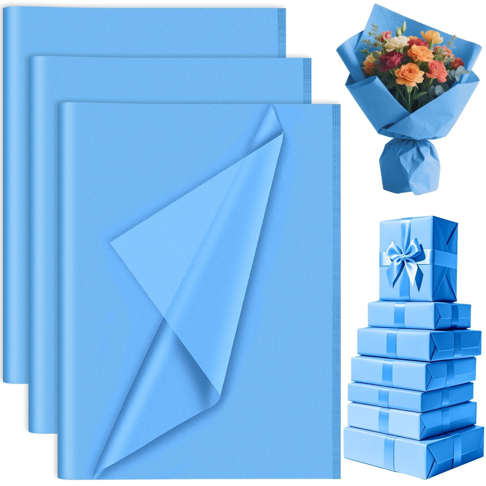 Afoxsos  60 Sheet Sky Blue Tissue Paper Pack 20 x 14 Inch Decorative Gift Wrapping Paper for Bags Boxes Crafts Floral Wedding Birthday Party Art