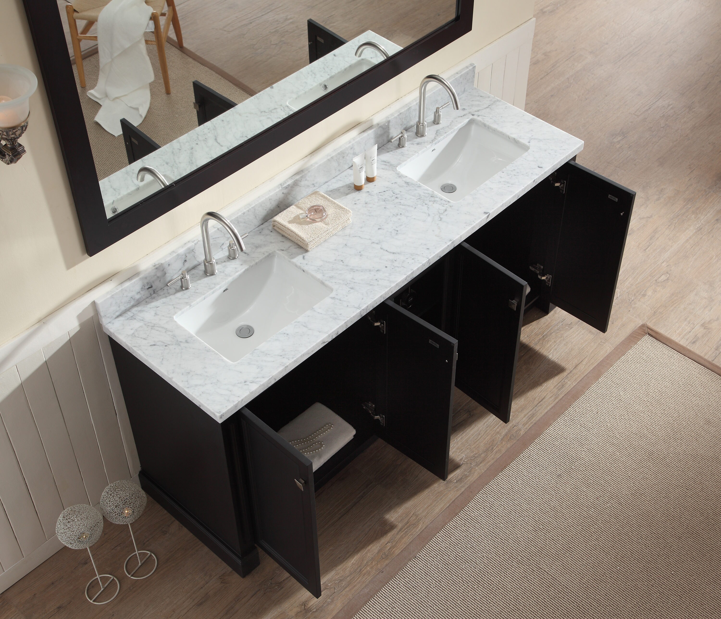 ARIEL Westwood 73-in Black Undermount Double Sink Bathroom Vanity with ...