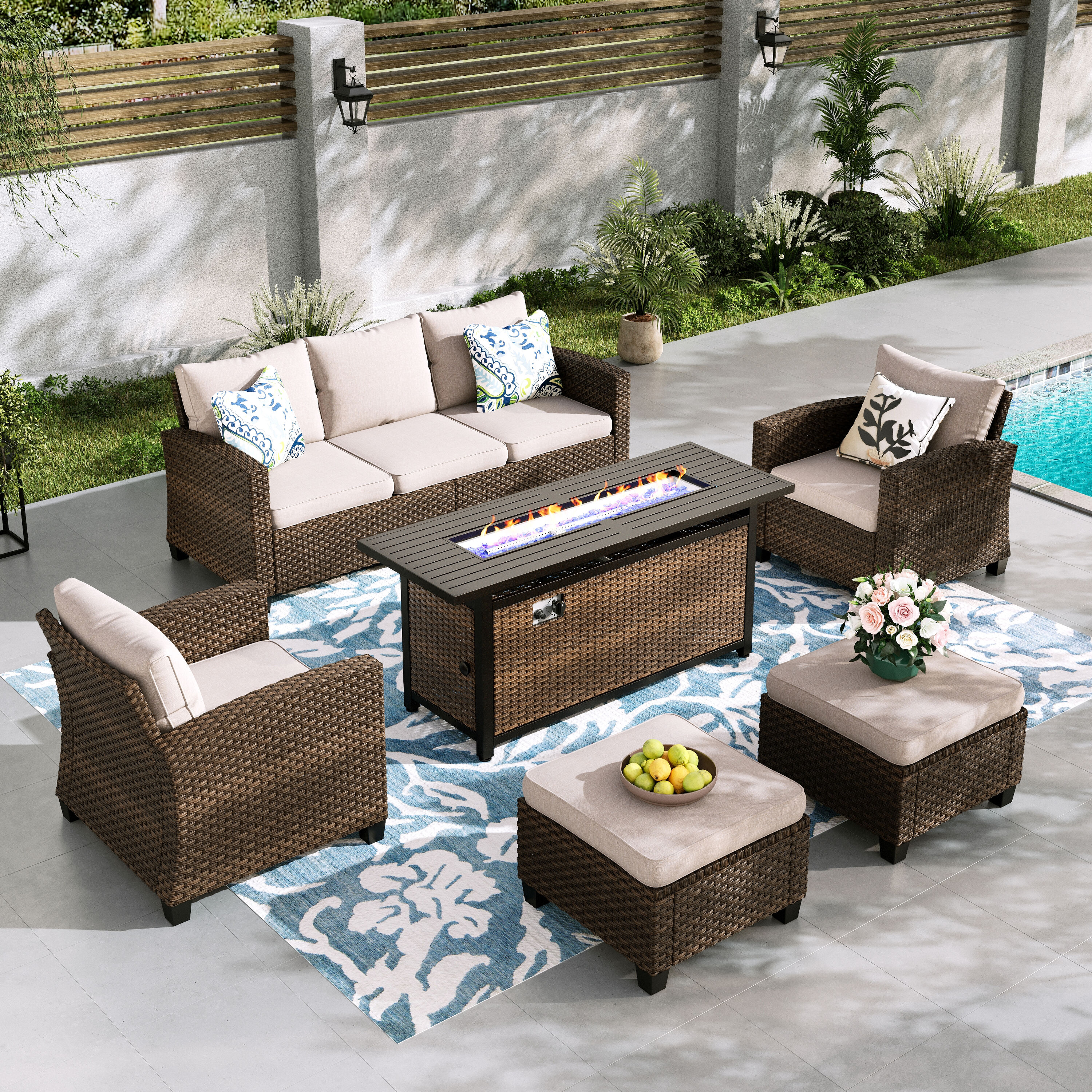 Sunshine Valley Patio Furniture Set with Fire Pit -Piece Wicker