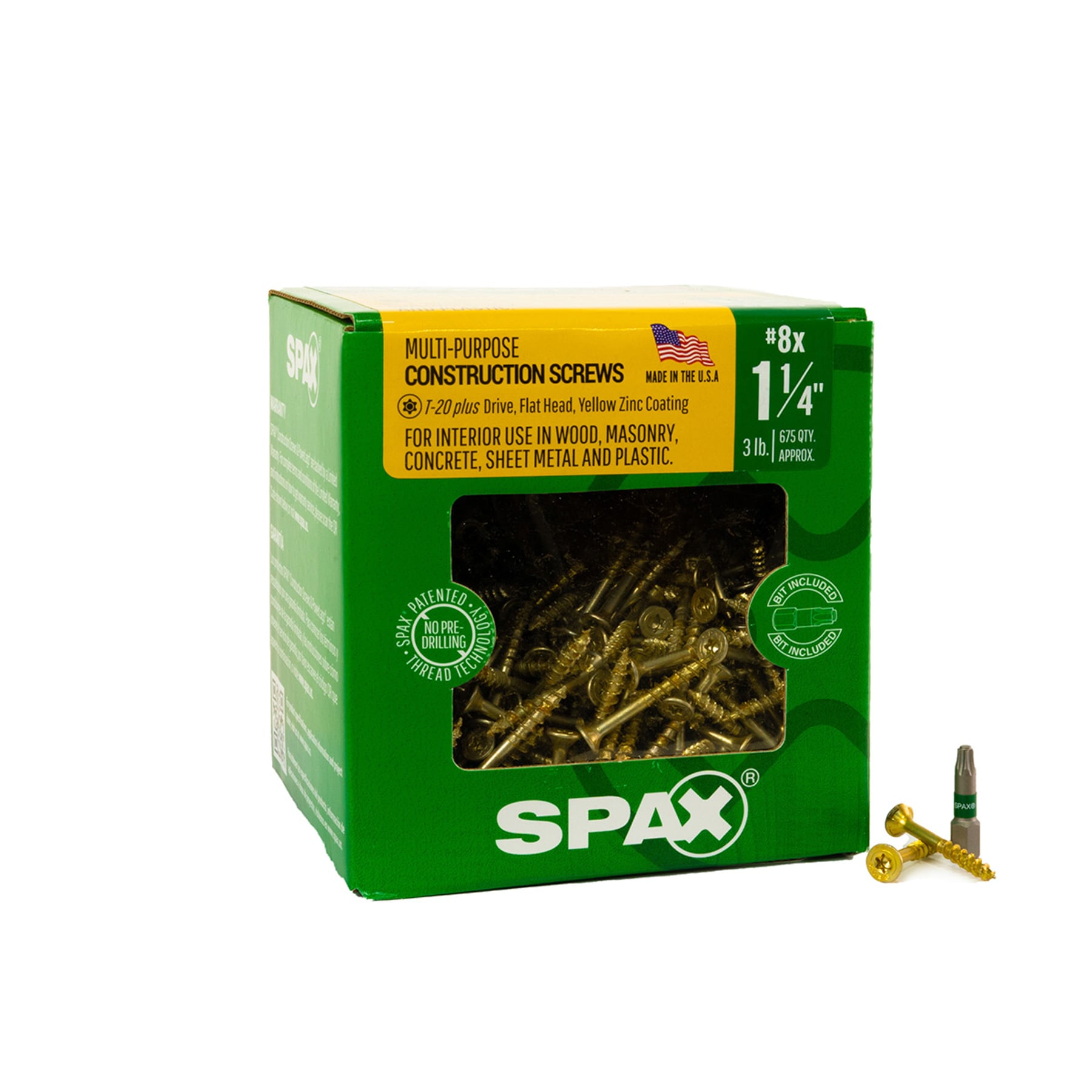 SPAX 41910204003245 Construction Framing Countersunk Flush Finish #8 x 1-1/4-in Yellow zinc Interior Wood screws ( 675 -Per Box )