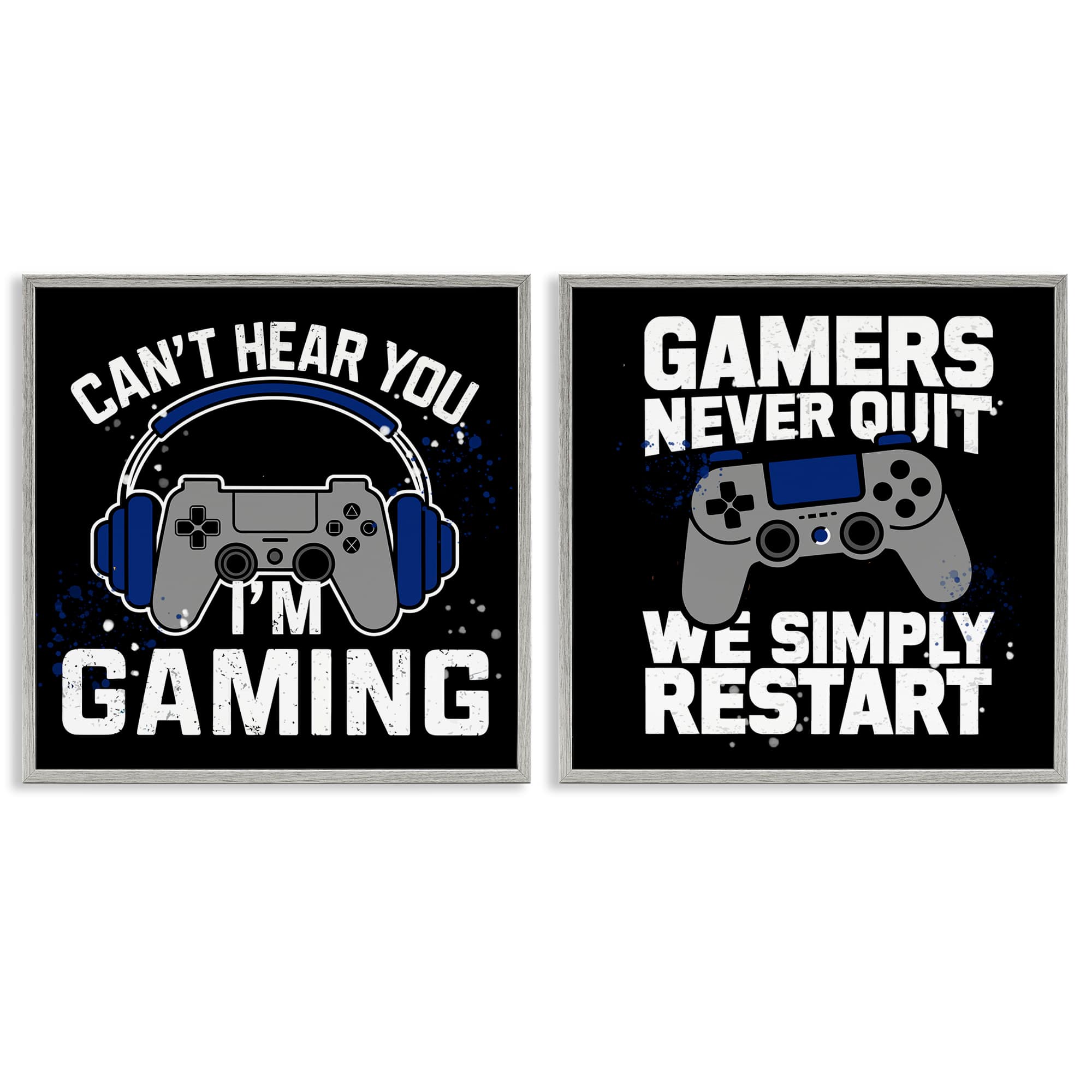 Stupell Industries B2-803-GFF-2PC-24X24 Hardcore Gamer Expressions 2 Piece Gray Framed Giclee Art Set By Kim Allen 24 x 24