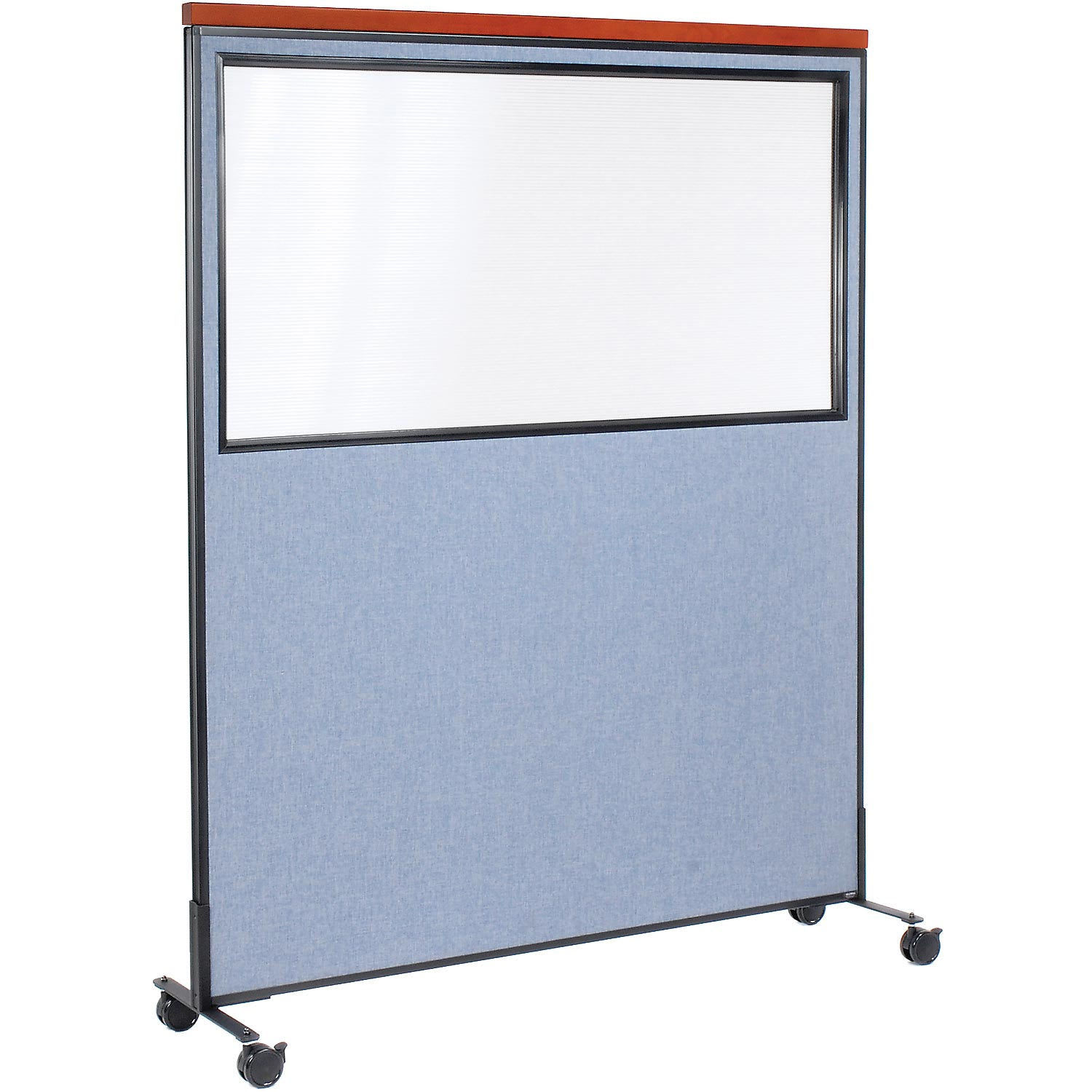 Global Industrial 695794WMBL 60-14-inW x 100-12-inH Deluxe Mobile Office Partition Panel with Partial Window Blue