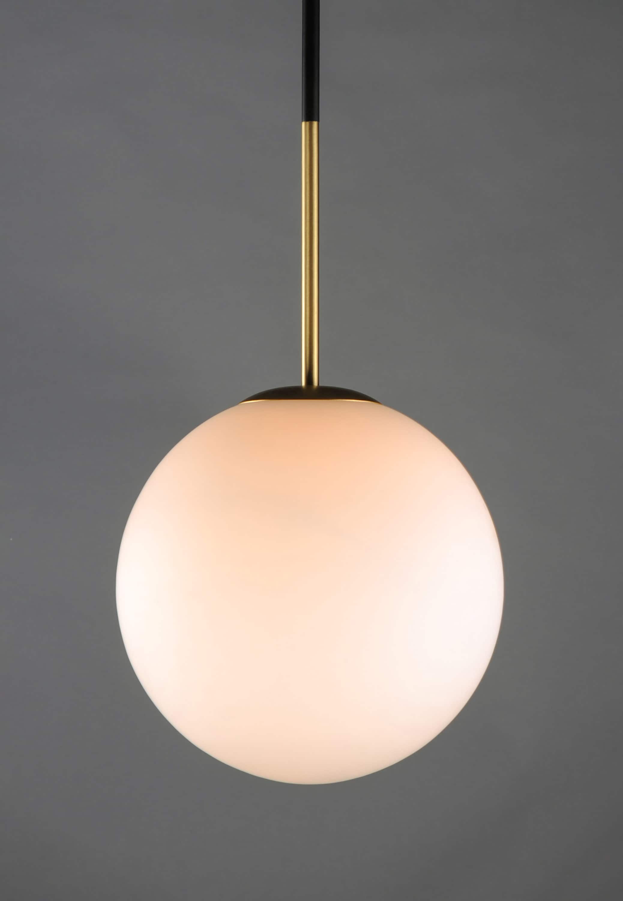Vesper Satin Brass & Black Globe Pendant with Dimmable White Glass Shade