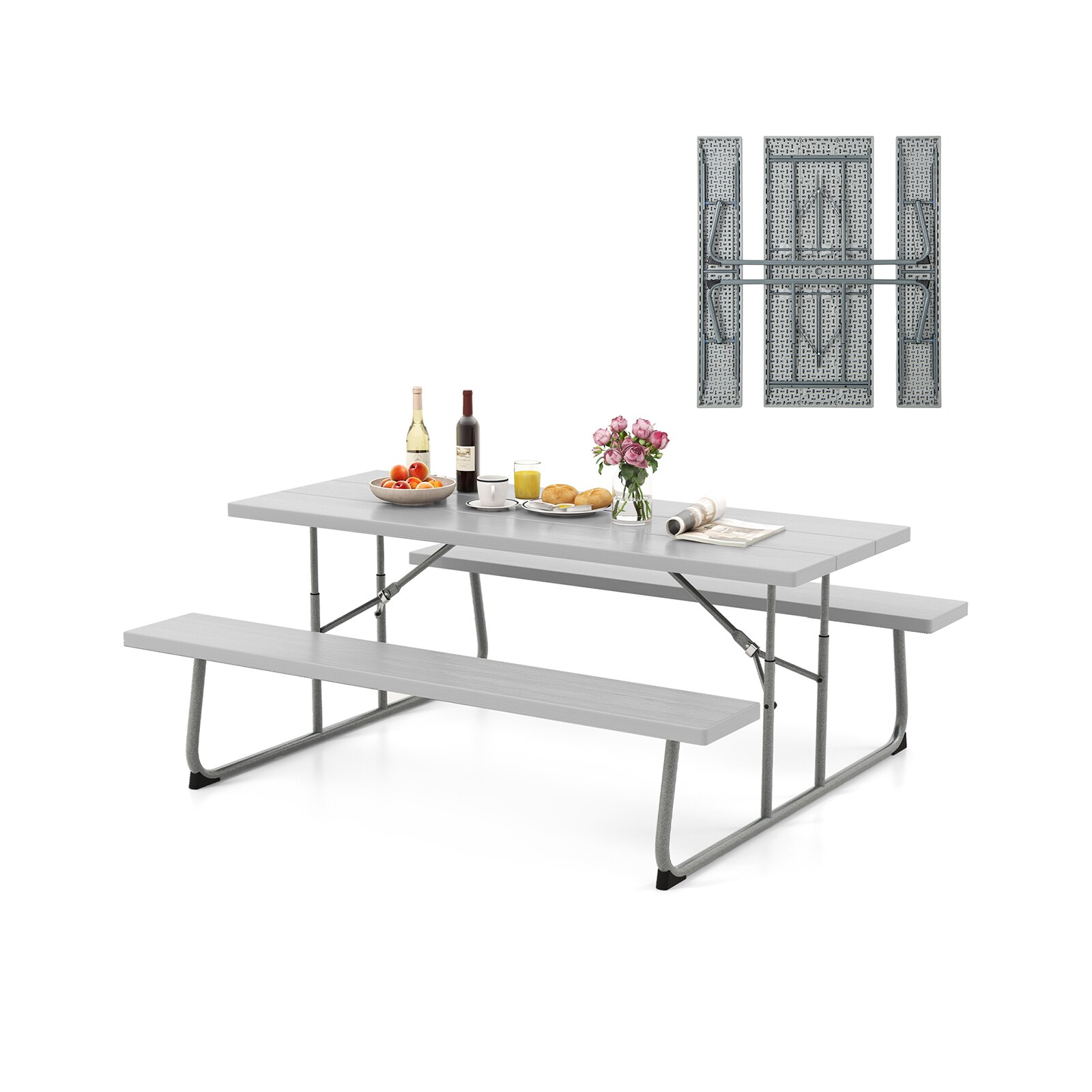  AA267GR 72-in Gray Plastic Rectangle Picnic Table
