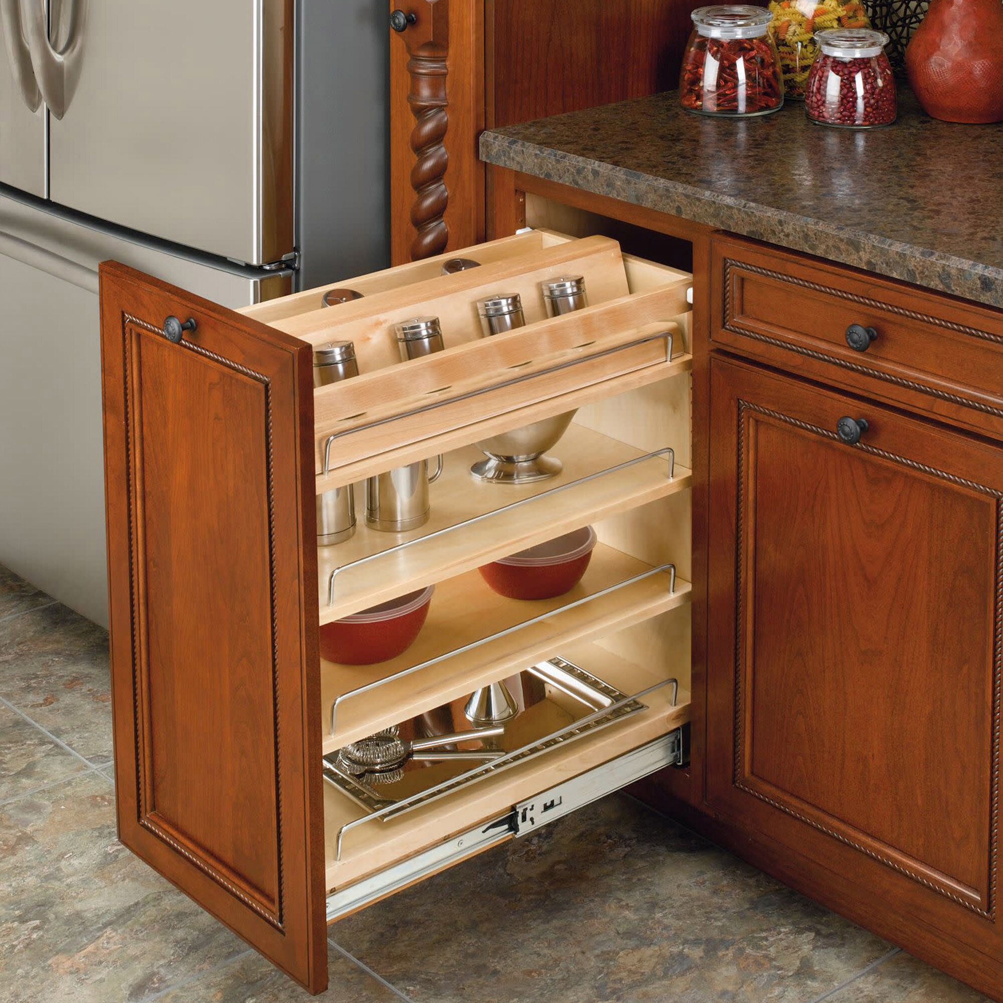 Rev-A-Shelf 3-in W x 30-in H 4-Tier Cabinet-mount Wood Pull-out Spice Rack  in the Cabinet Organizers department at