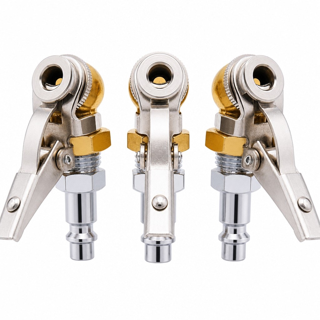 OGETFUUR 3-Piece Brass Closed Ball Clip Tire Air Chuck Set Gold Tire Hose Tool 1/4 FNPT Closed Ball Air Chuck with Clip for Inflator Gauge Compressor Accessories