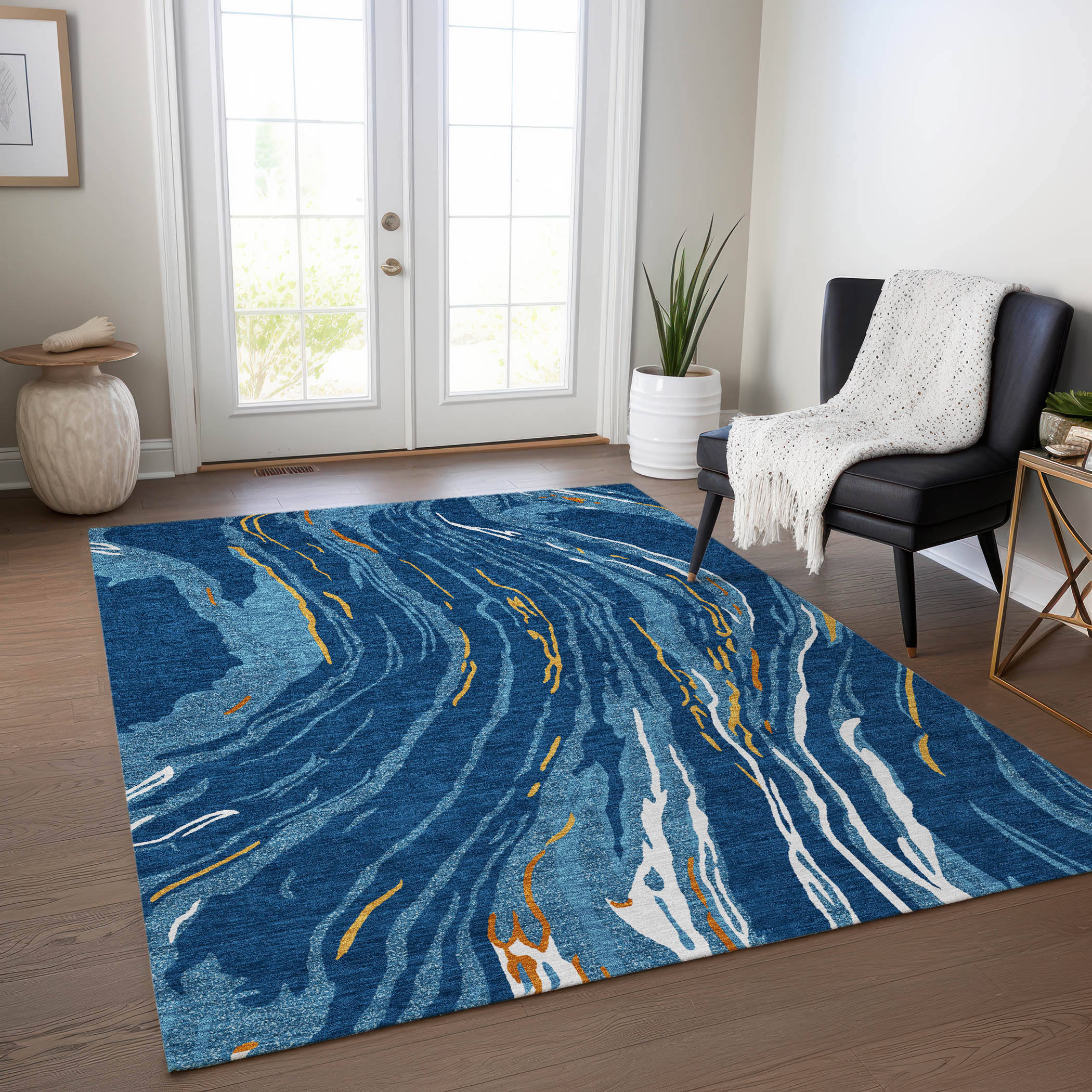 Addison Rugs ACN1037NA30X46 Chantille ACN1037NA 2 x 3 (ft) Polyester Navy Rectangular Indoor/Outdoor Geometric Machine washable Area rug