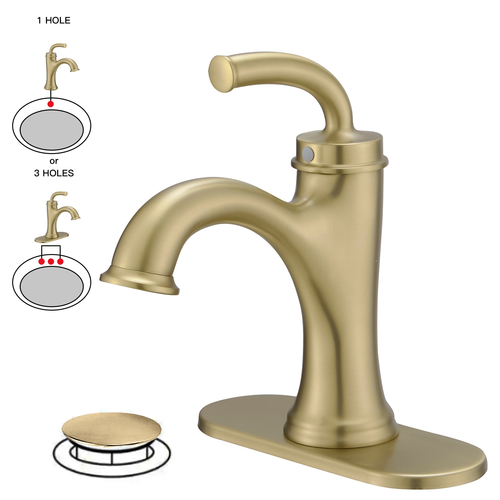 BWE C-9009-BG Brushed Gold Widespread 1-handle WaterSense Mid-arc Commercial Handle Bathroom Sink Faucet with Drain with Deck Plate