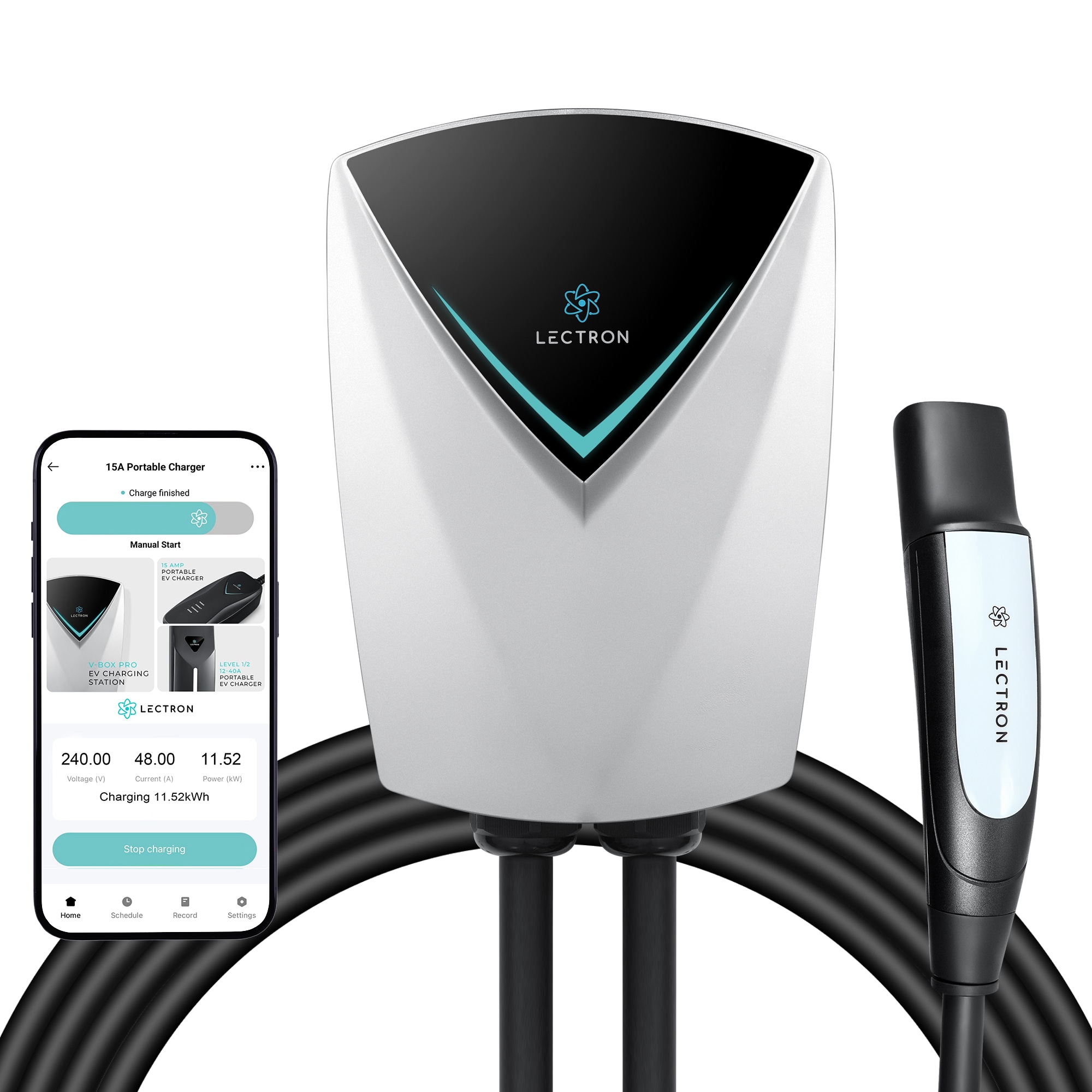 Lectron 4895230324066 Tesla (NACS) V-Box Pro EV Charger with App Access Level 2 NEMA 14-50P Plug in EV Electric Vehicle Charging Station -up to 48-Amp / 240 -Volts with 16-ft Cable