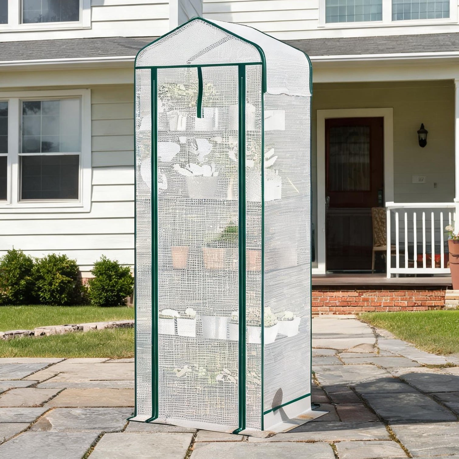 Naturefalls - Greenhouse with Tiered Shelving pairing Zippered Entry with Powder-Coated Steel Fra...