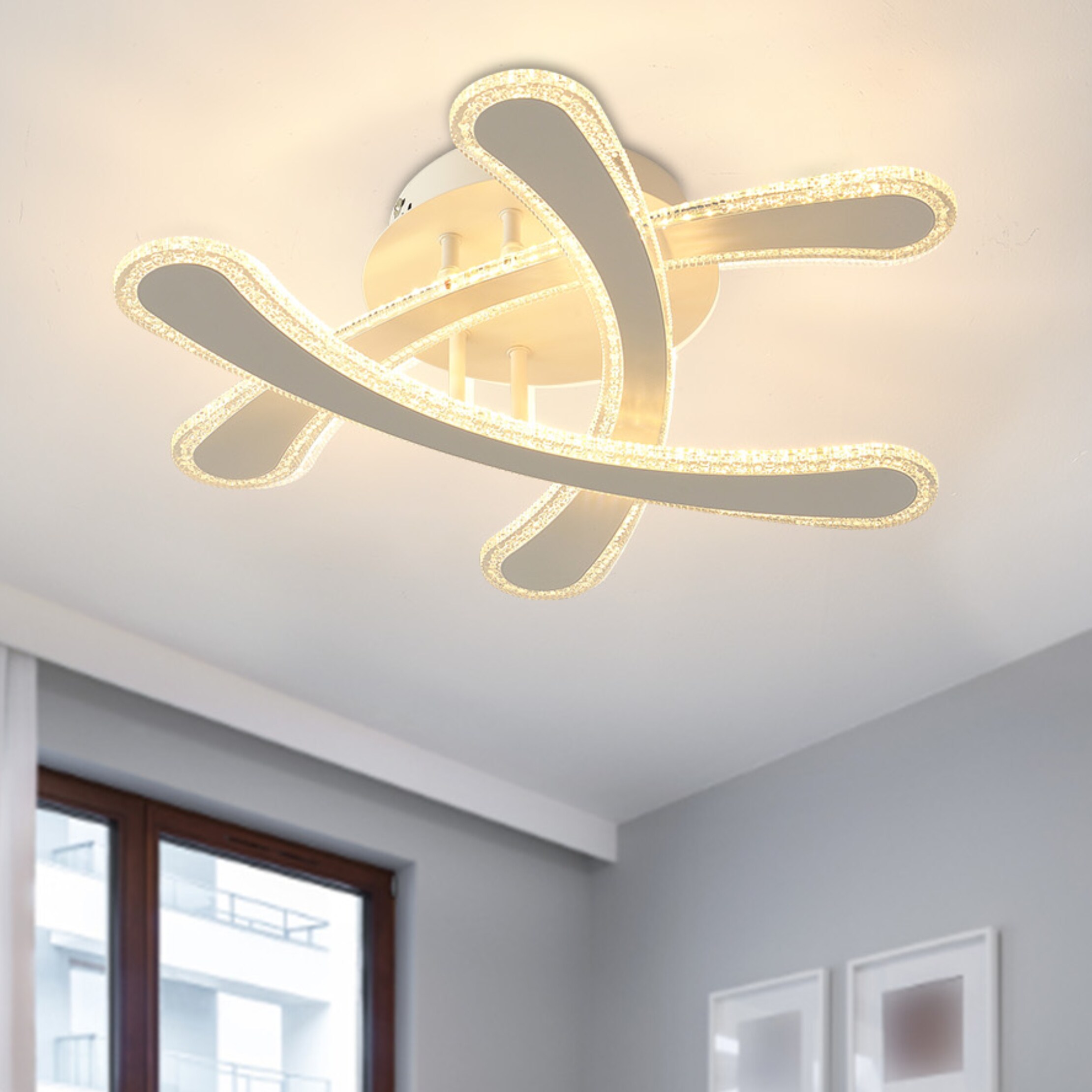 Oukaning ZX-HCX3861-385 Stepless Dimming 20-in 1 -Light 19.68-in Brushed White Integrated LED Semi Flush Mount Light