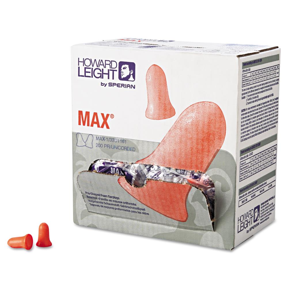 Howard Leight MAX-1 Single-Use Earplugs, Cordless, 33NRR, Coral, 200 ...