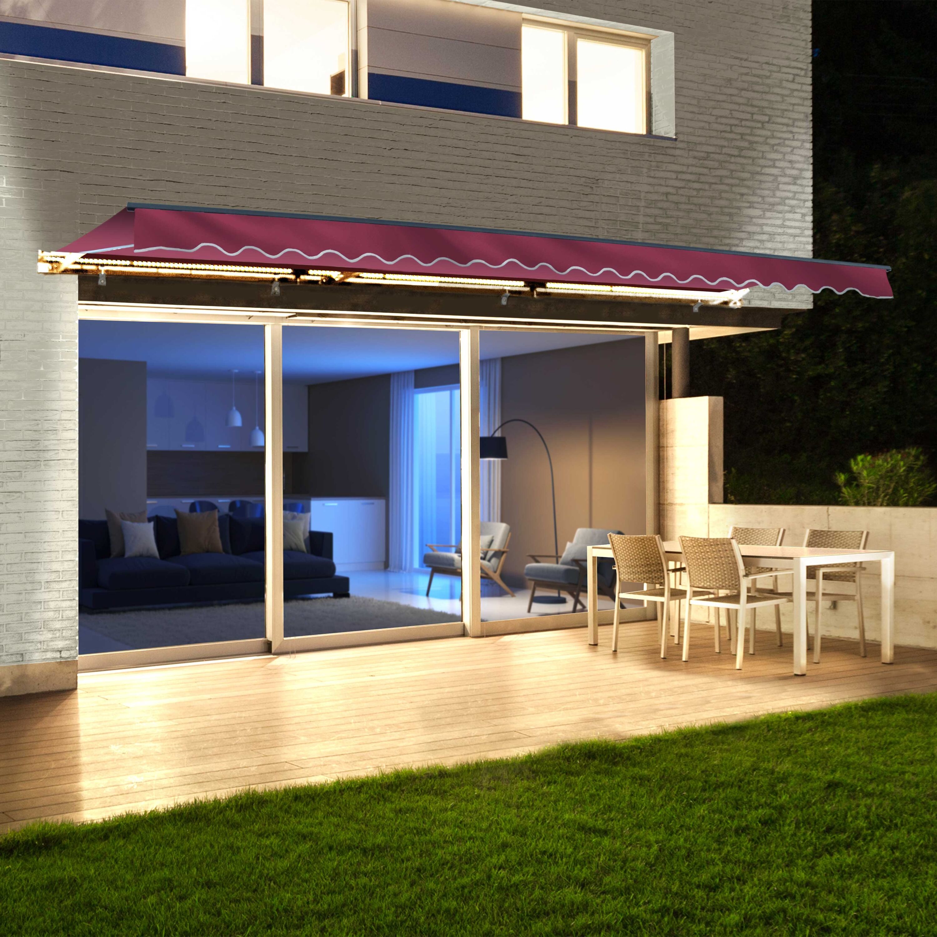 156-in Wide x 120-in Projection x 10-in Height Metal Burgundy Solid Motorized Retractable Patio Awning Polyester | - ALEKO AWCL13X10BURG37-LO