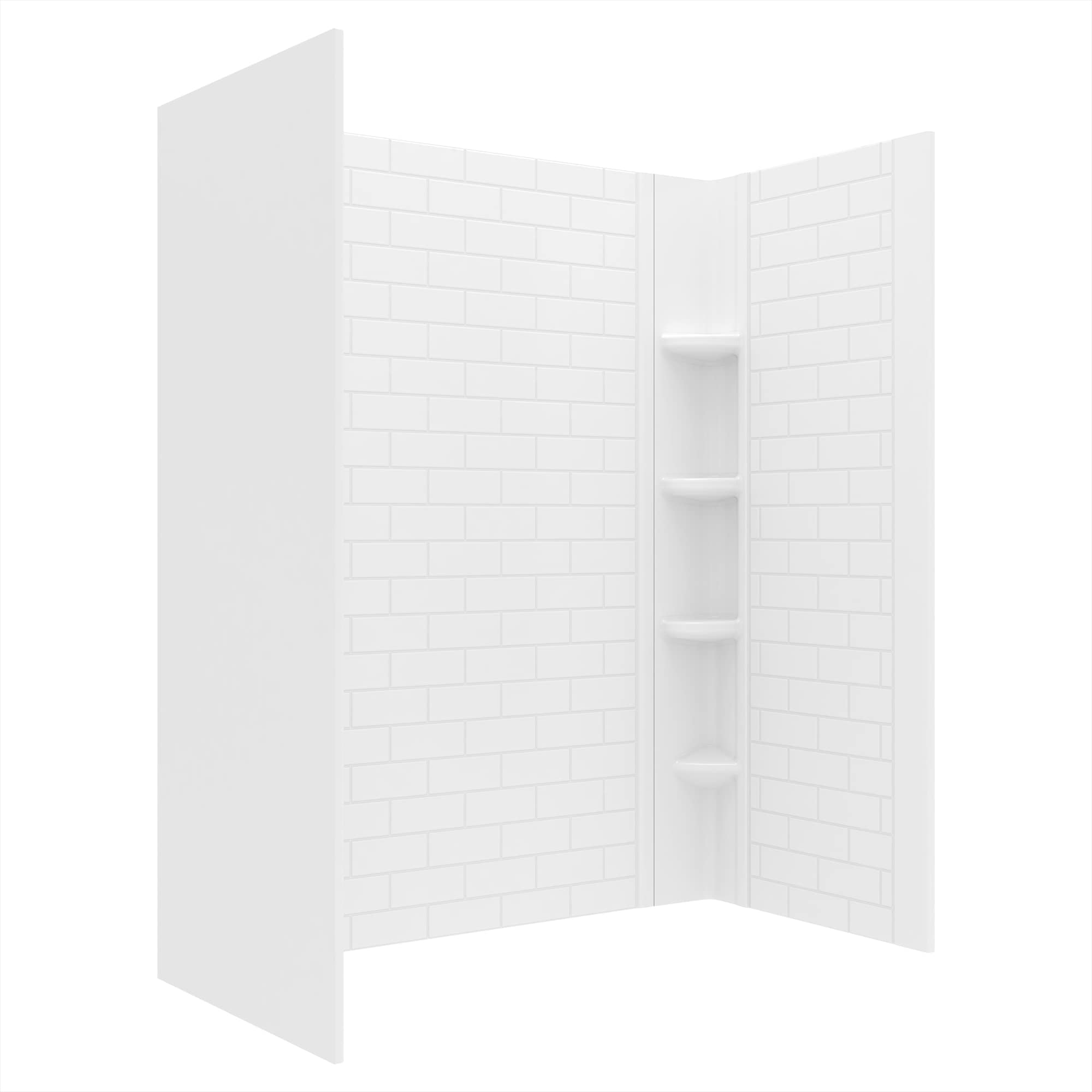 Passage 60 in. x 72 in. 2-Piece Glue-Up Alcove Shower Wall with Corner  Shelf in White Subway Tile