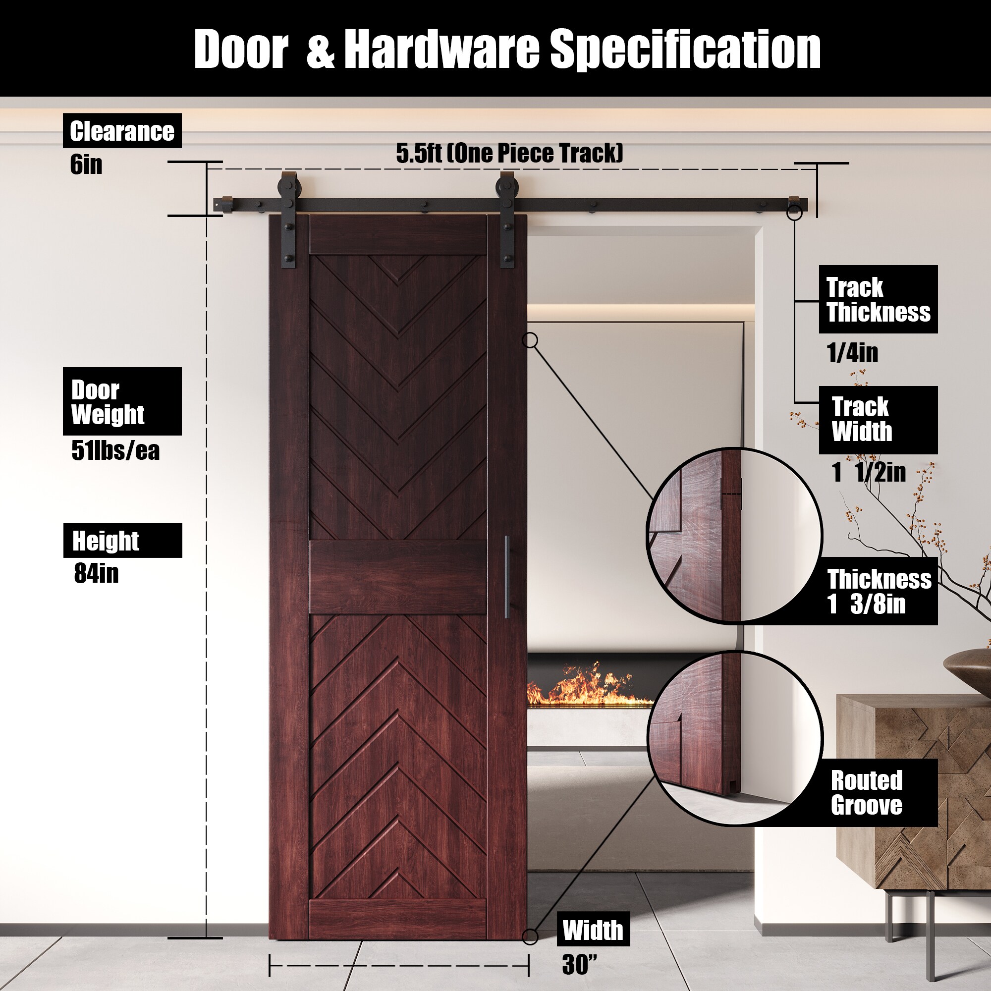 HOMACER YT1H066C-JT4-3084-RD Barn-Doors - View #2