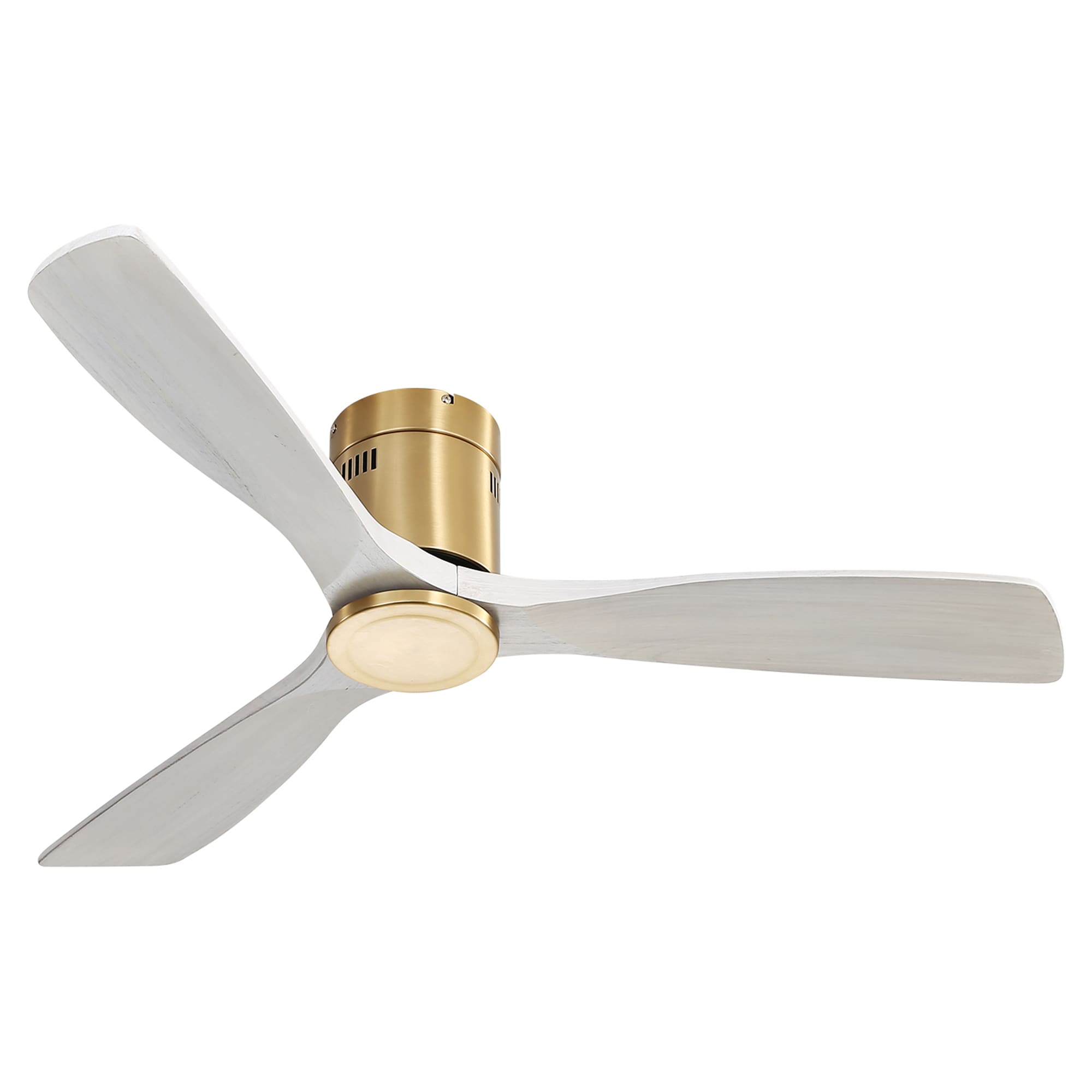 SINOFURN SYB570025NK 52-in Flush Mount Gold+White with Wood Blades Ceiling Fan Without Light - Remote Included ( 3 -Blade )
