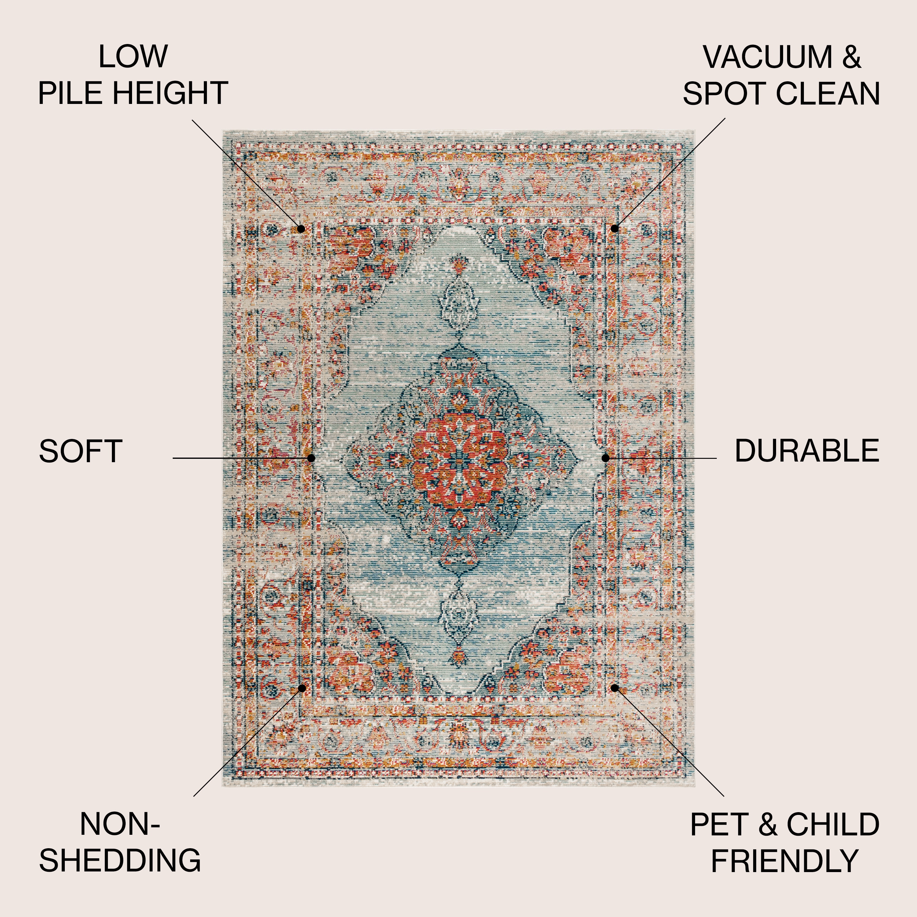 Ivory Coral Medallion 4' x 6' Synthetic Easy-Care Area Rug