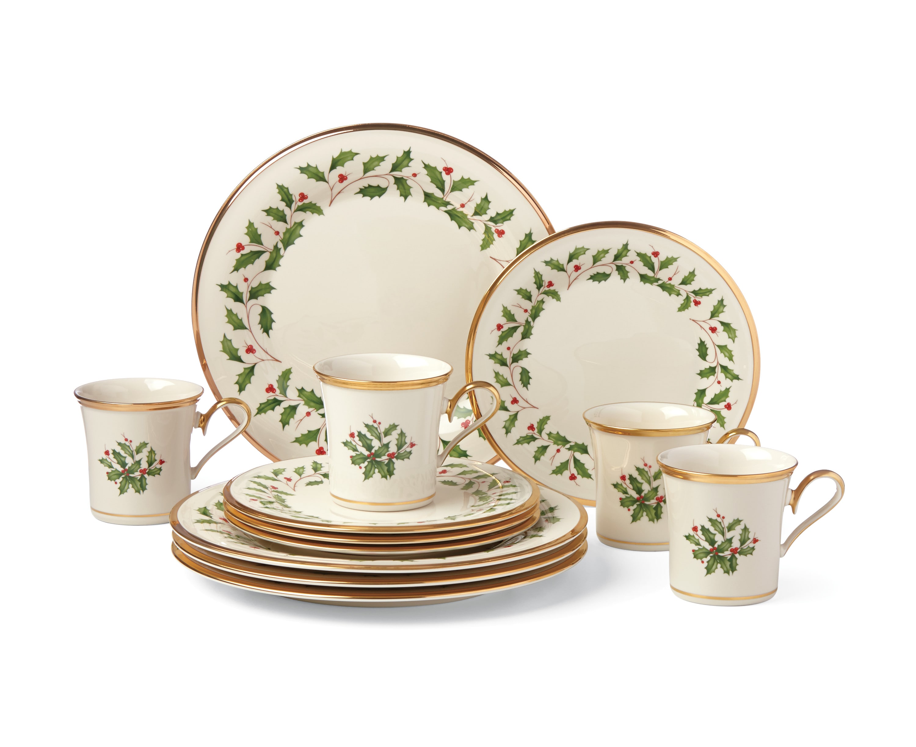 Lenox Holiday 12-Piece Porcelain Dinnerware Set with Gold Detailing