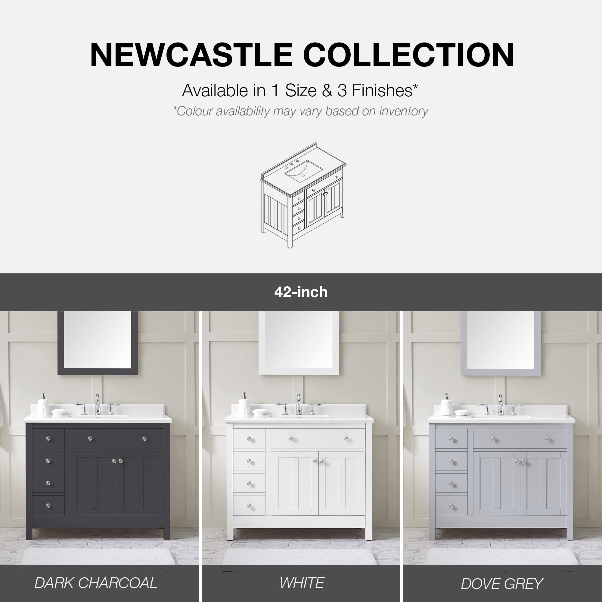 OVE Decors Newcastle 42-in Charcoal Undermount Single Sink Bathroom ...