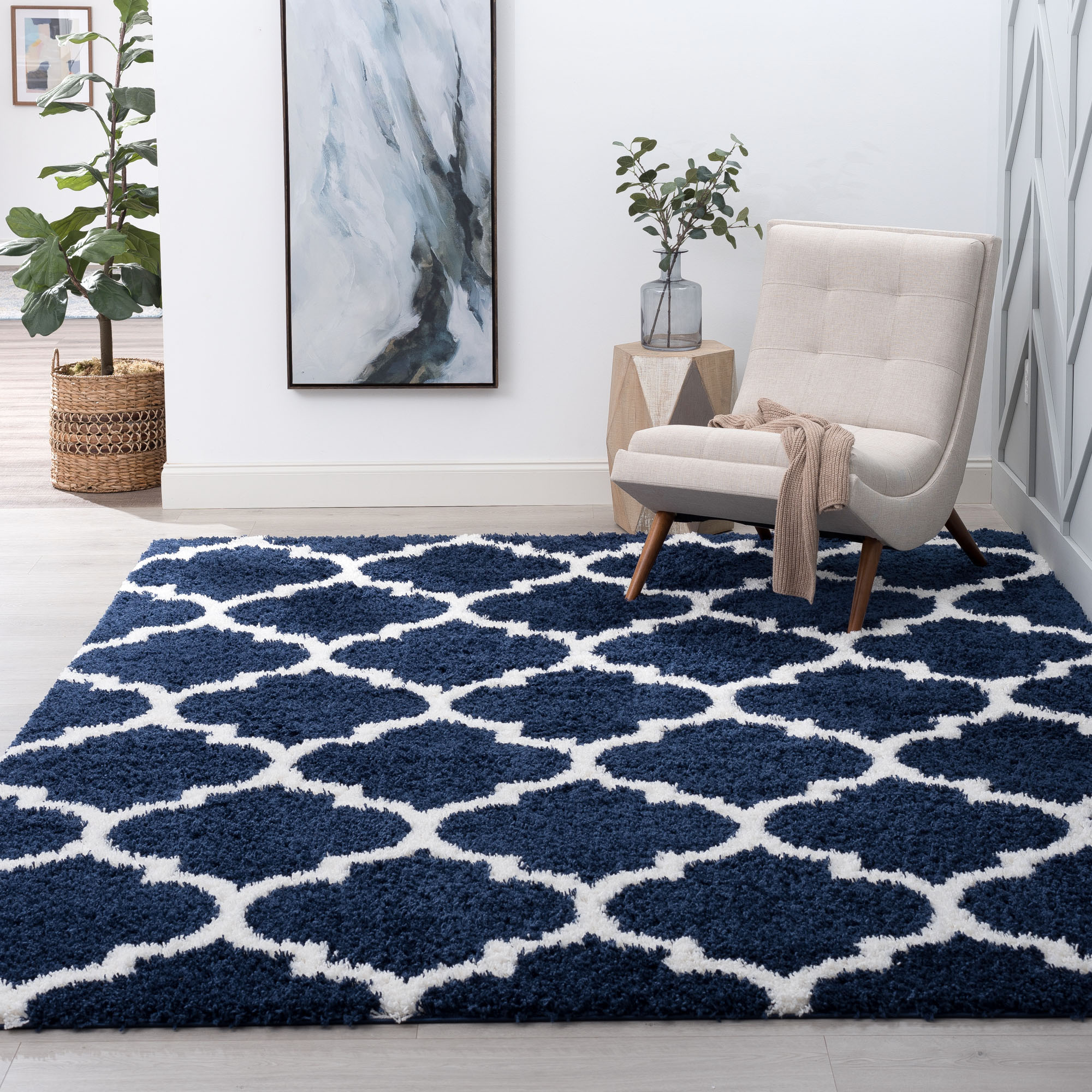 Tayse JRS1304 3X5 Jersey Shag 3 x 5 (ft) Loomed Polypropylene Navy Rectangular Indoor Area rug