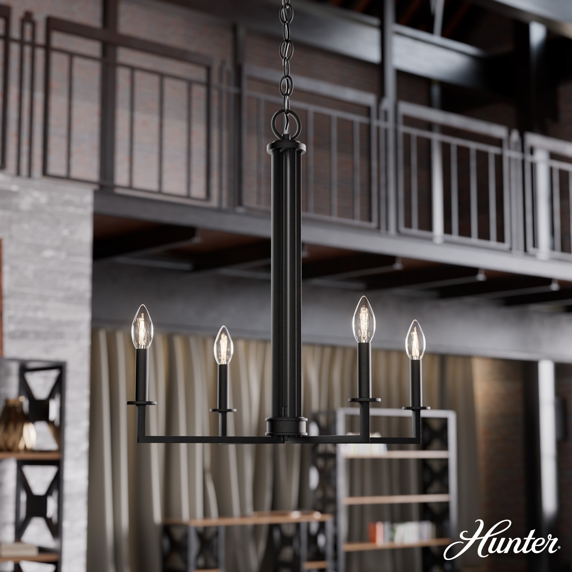 Hunter Bearden 4-Light Satin Black Transitional Led Bare Bulb Chandelier
