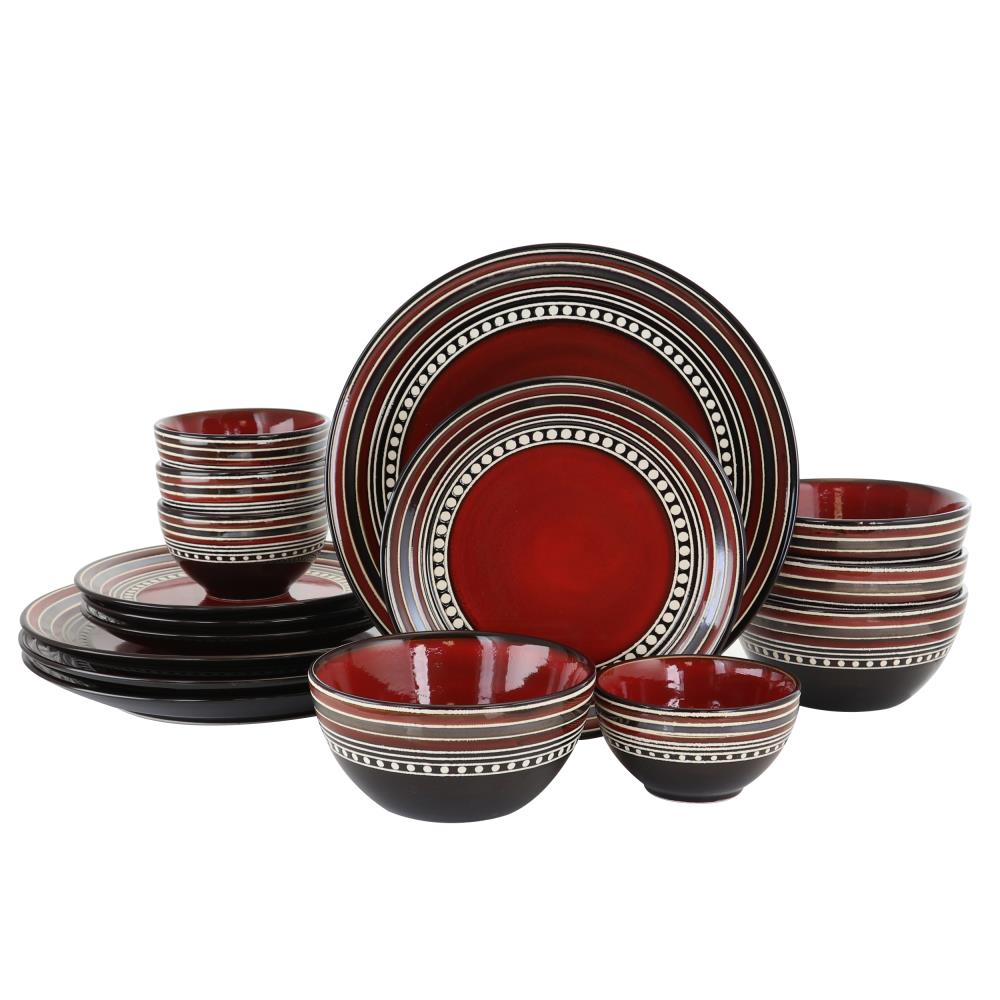 Red and Black Ceramic 16-Piece Dinnerware Set