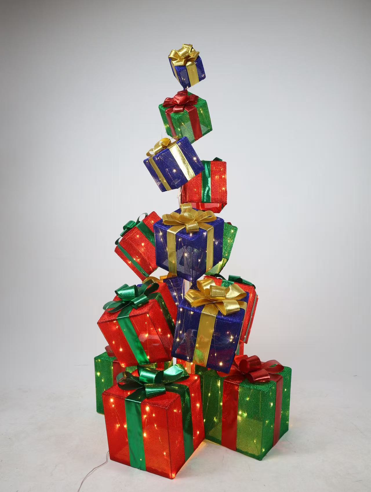 Starfree 96-in Freestanding Gift box Yard decoration with White LED Lights