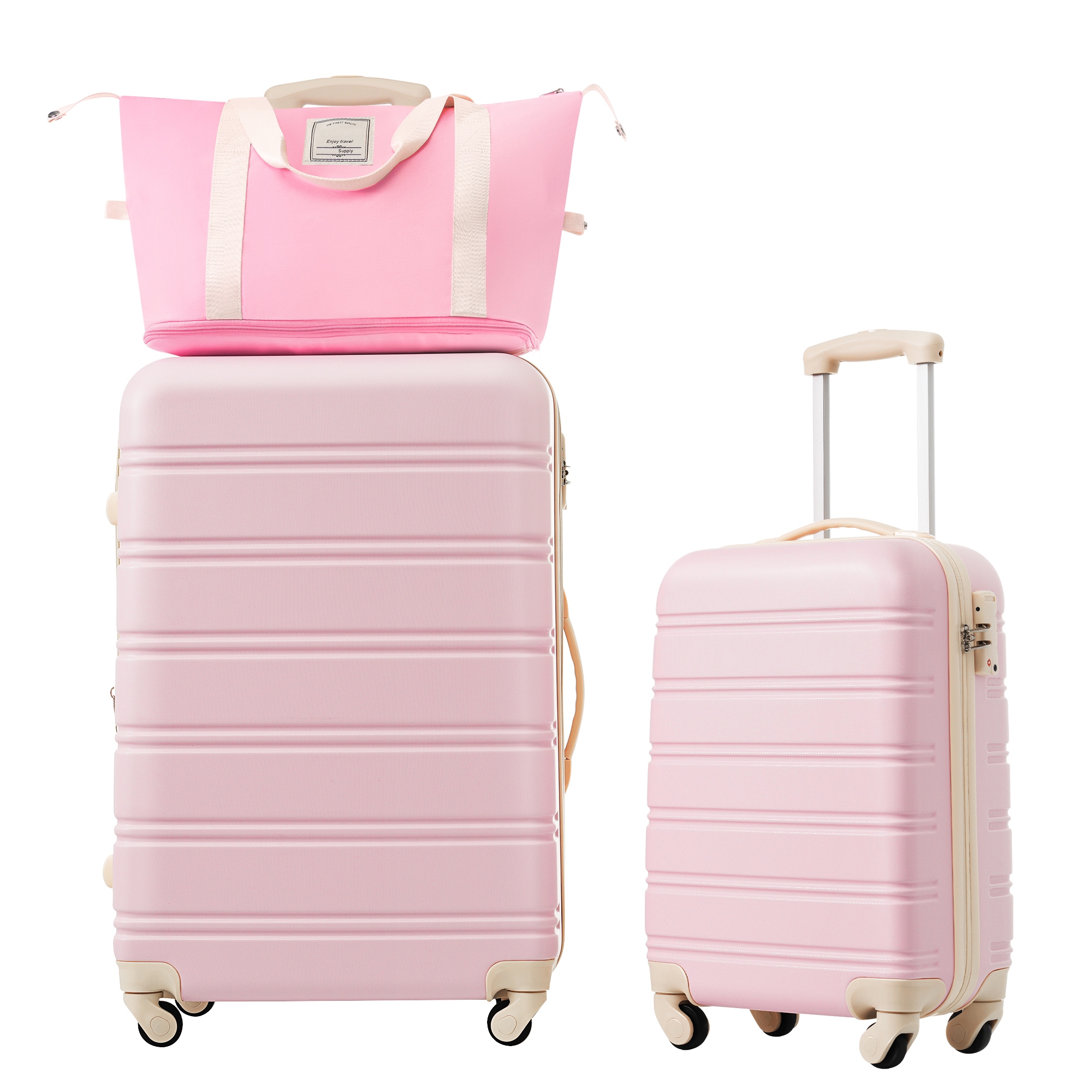 Flynama L-309434AAU 17.9'' x 11.6'' x 28.5'' Light Pink Plastic Hardshell Suitcase set