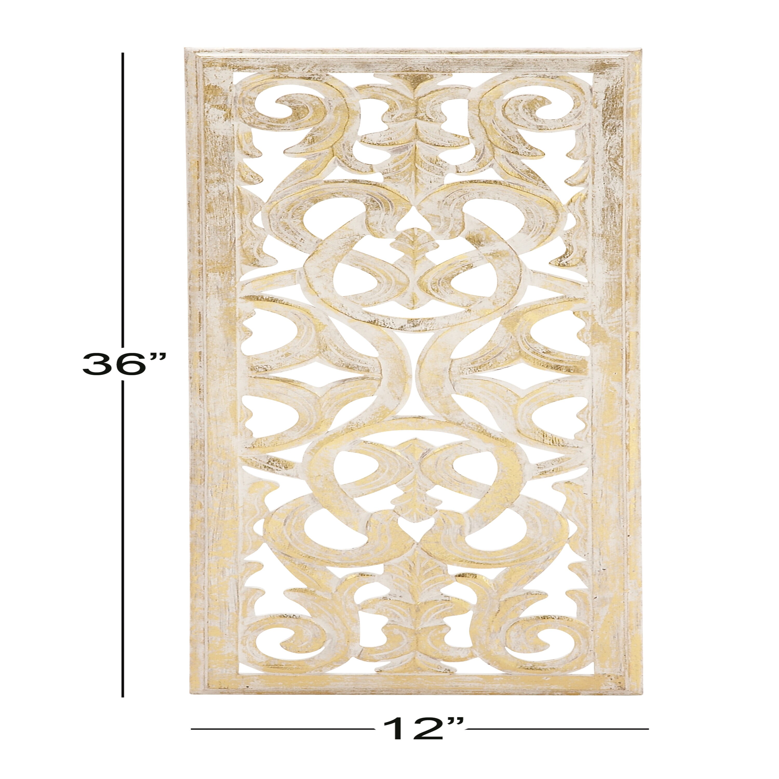 Gold Carved Wooden Floral Scroll Wall Decor Panel